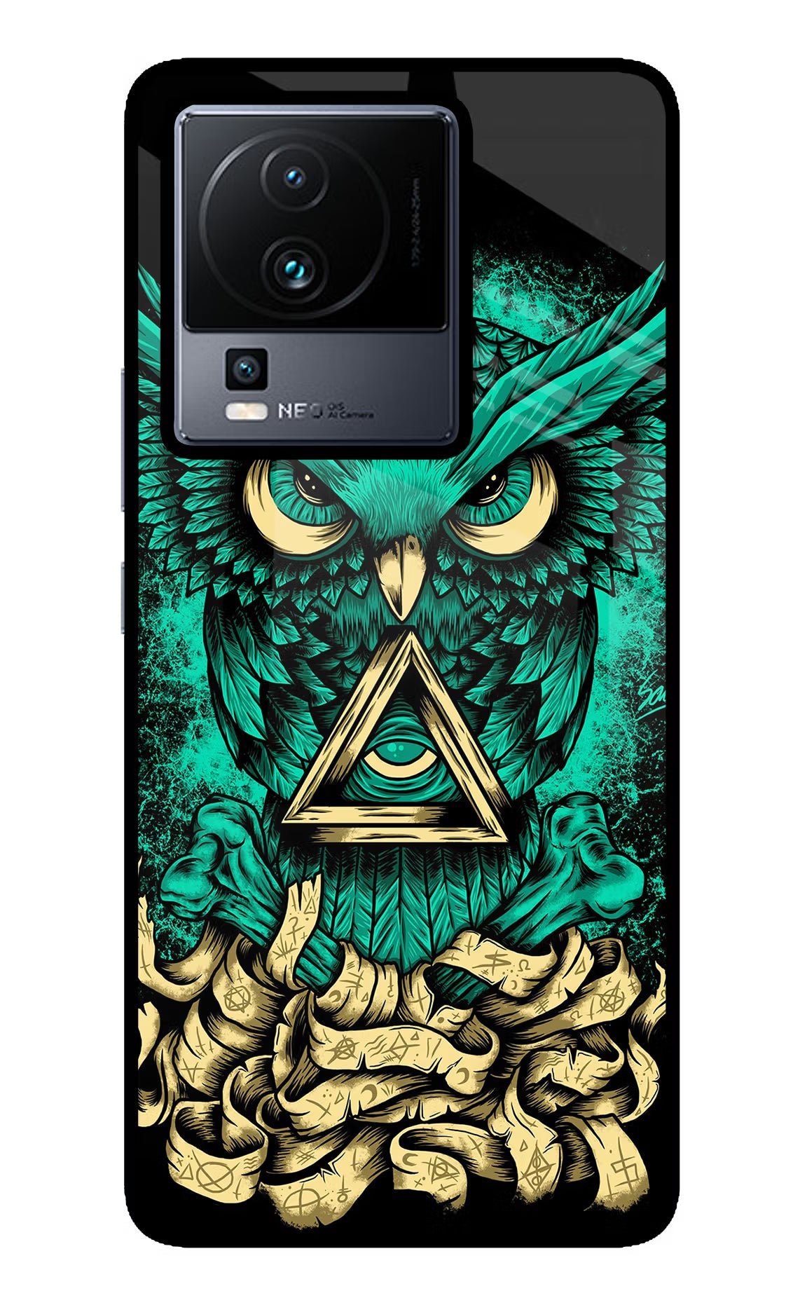 Green Owl iQOO Neo 7 Pro Back Cover Glass Case - Hello Swanky