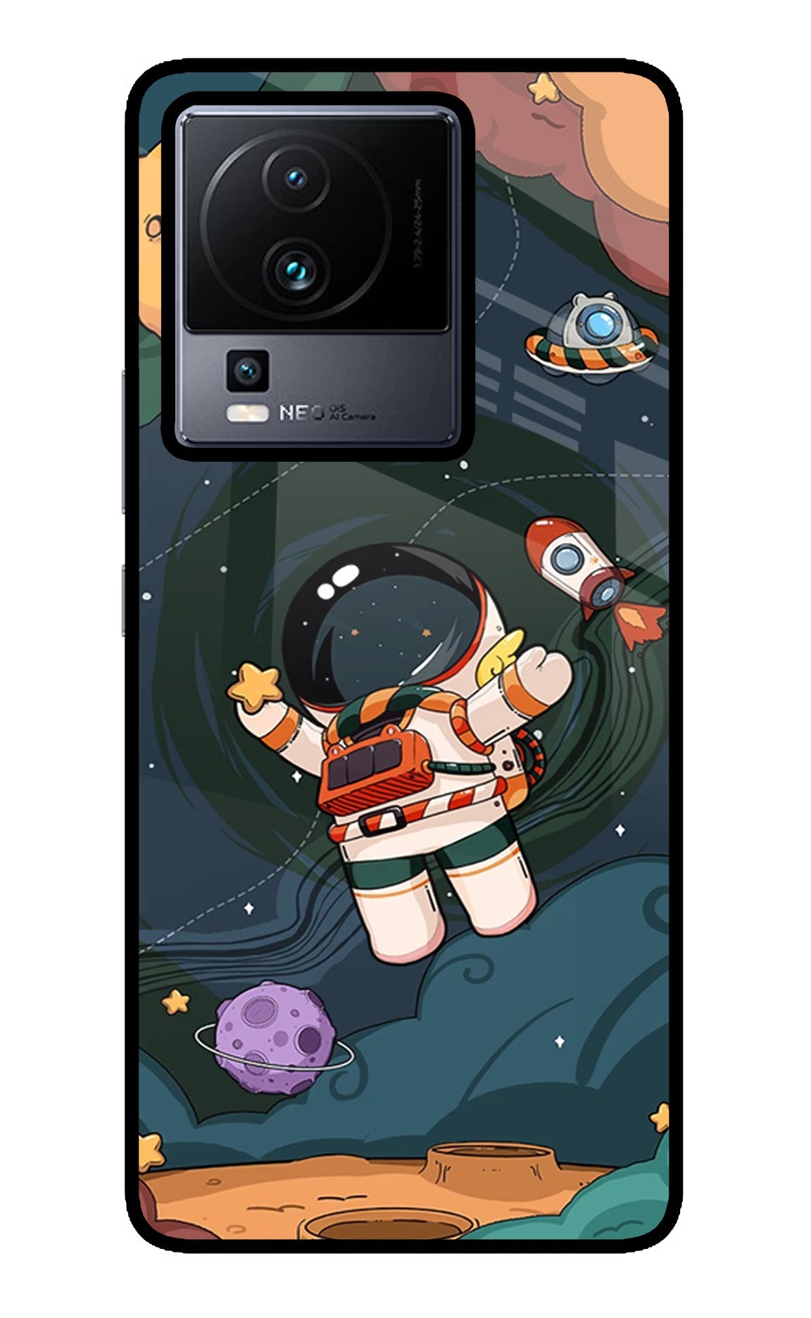 Cartoon Astronaut iQOO Neo 7 Pro Back Cover Glass Case - Hello Swanky