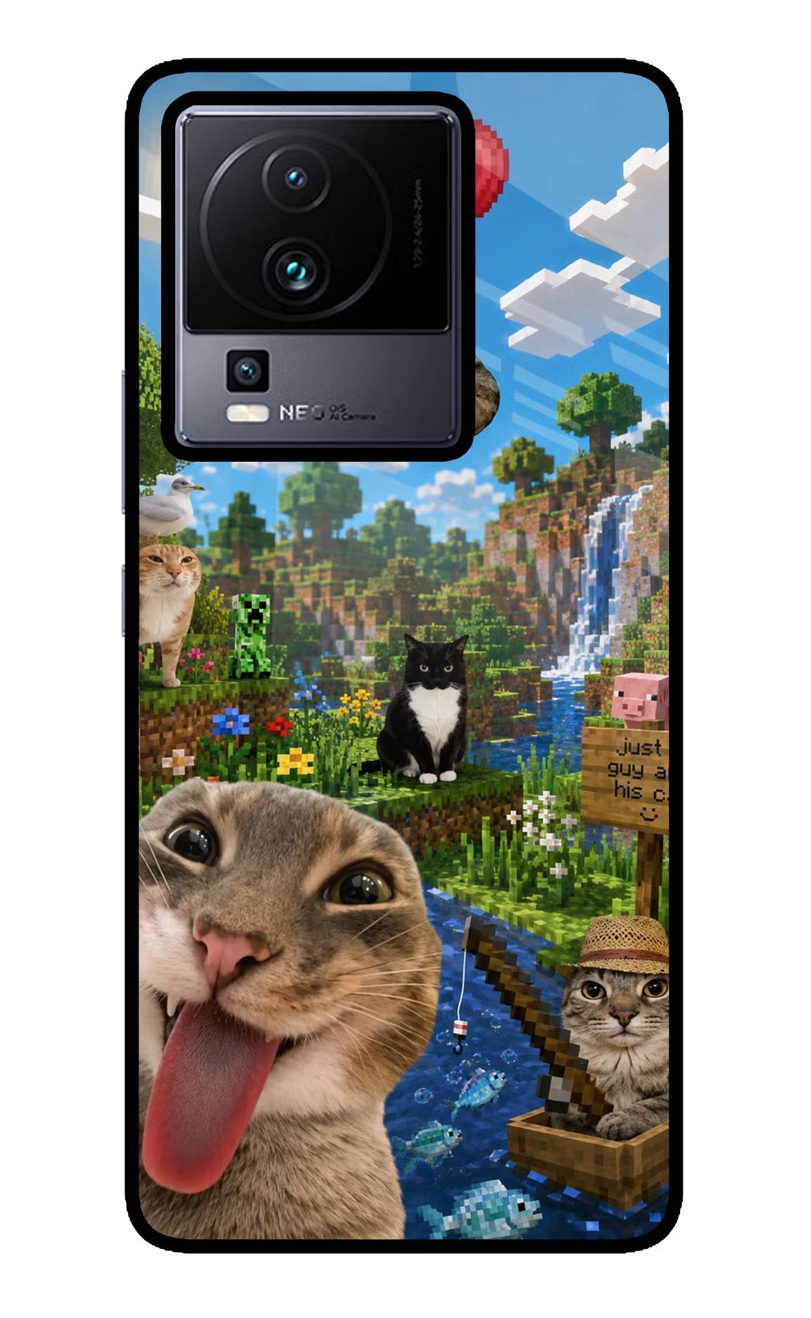Minecraft Cat Chaos iQOO Neo 7 Pro Back Cover Glass Case - Hello Swanky