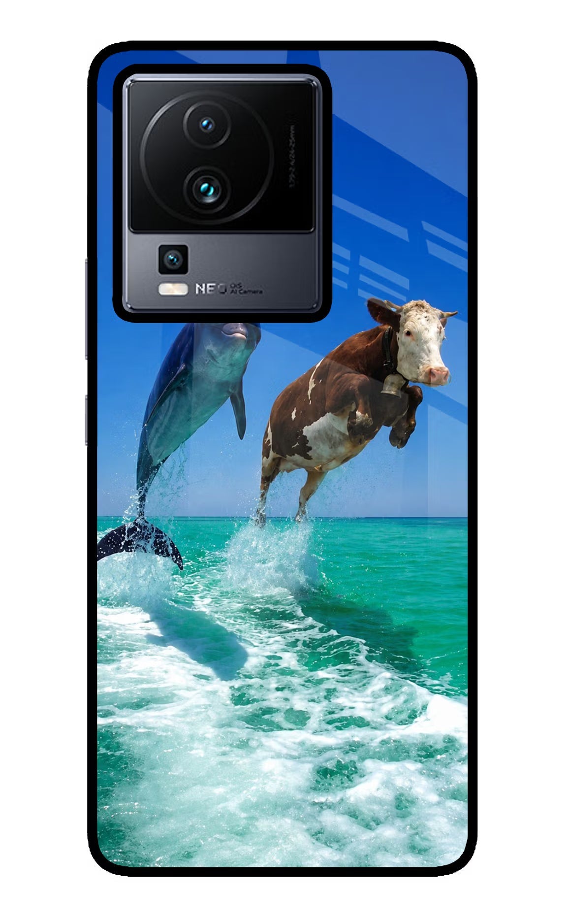 Dolphin Vs Cow iQOO Neo 7 Pro Back Cover Glass Case - Hello Swanky