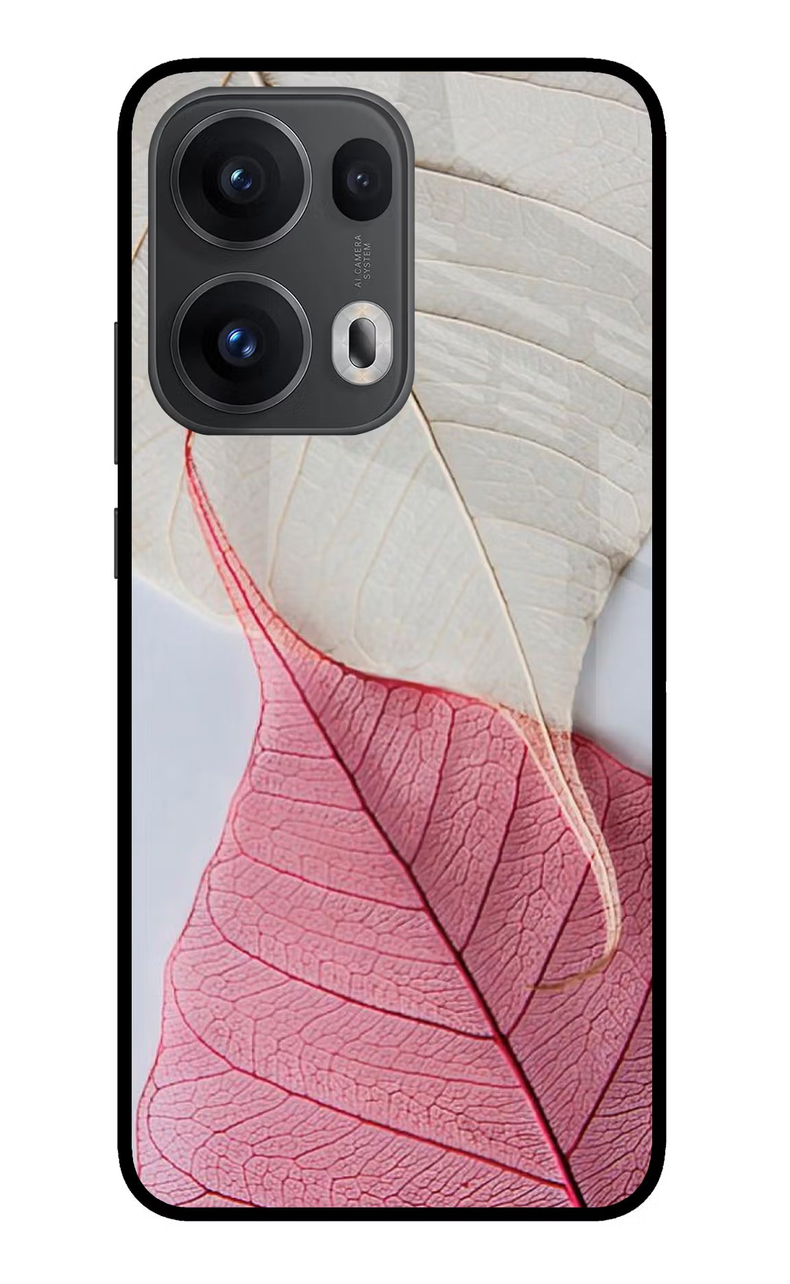 White Pink Leaf Oppo Reno13 Pro 5G Back Cover