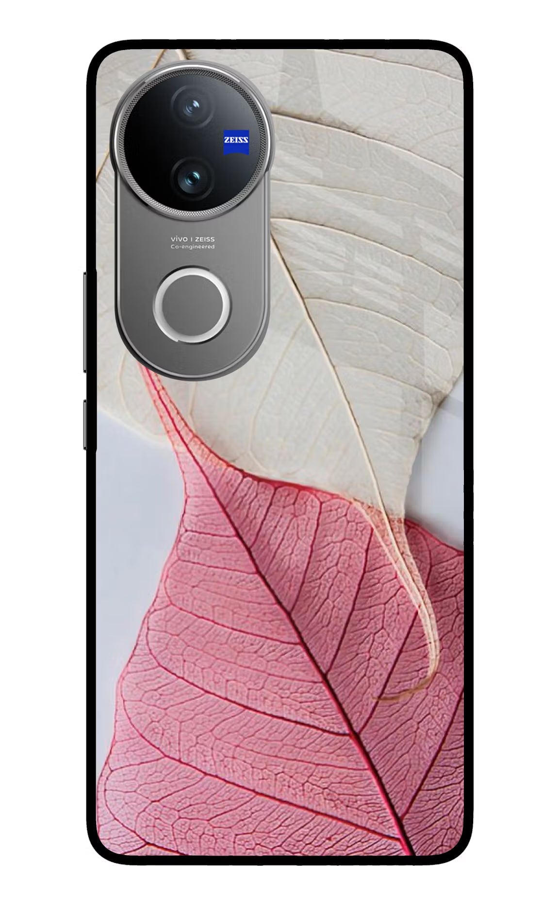 White Pink Leaf Vivo V50 5G Glass Case