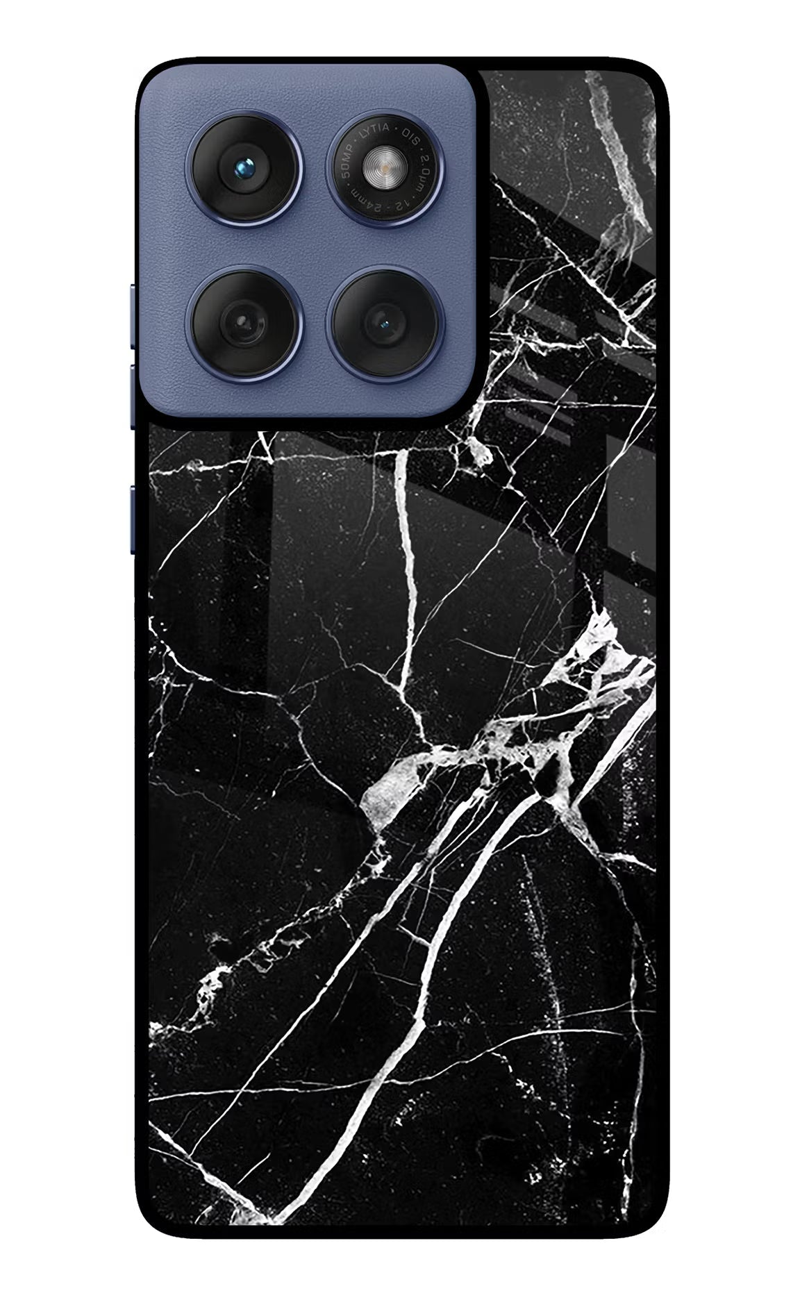 Black Marble Pattern Moto Edge 60 Fusion Glass Case