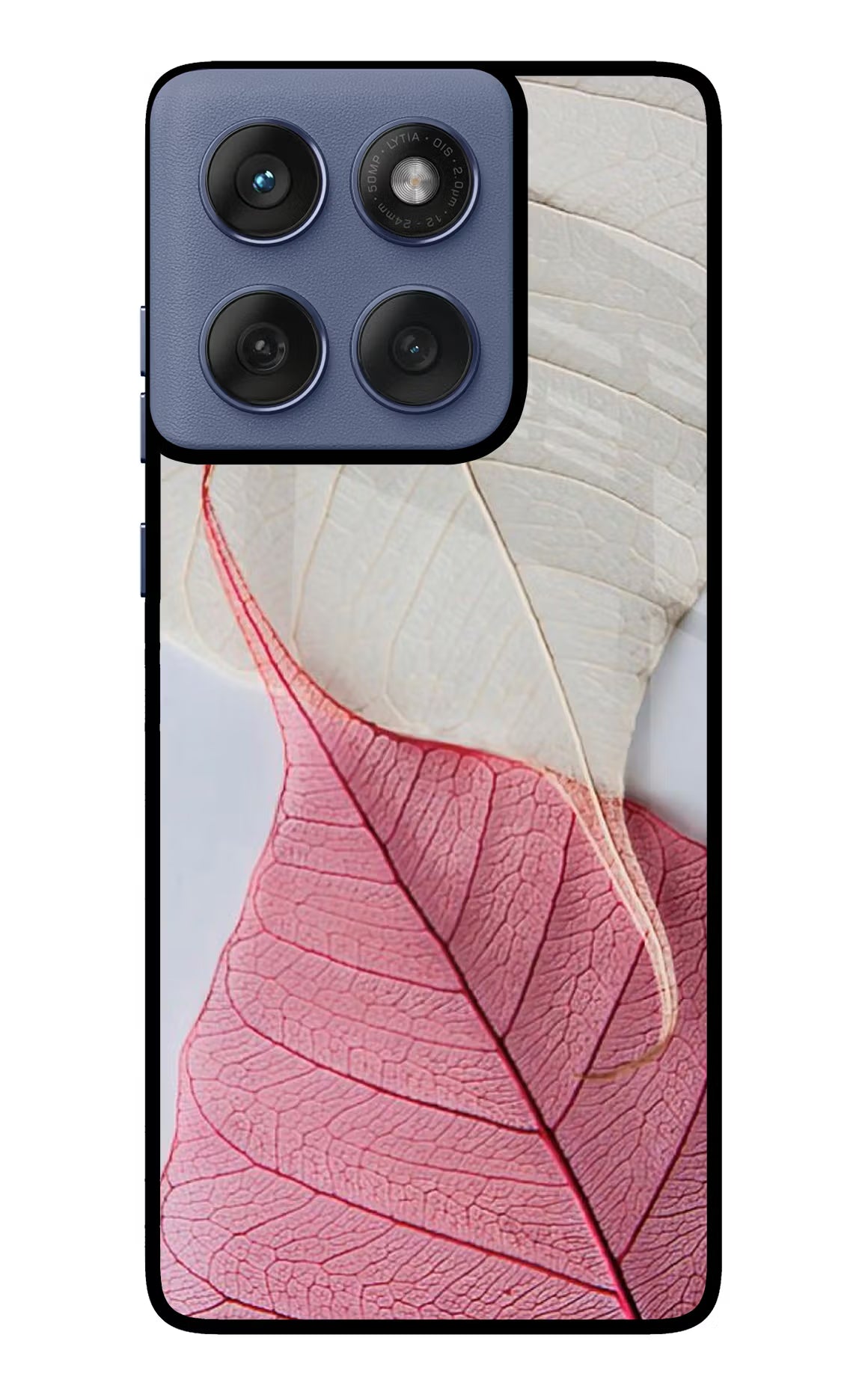 White Pink Leaf Moto Edge 60 Fusion Back Cover