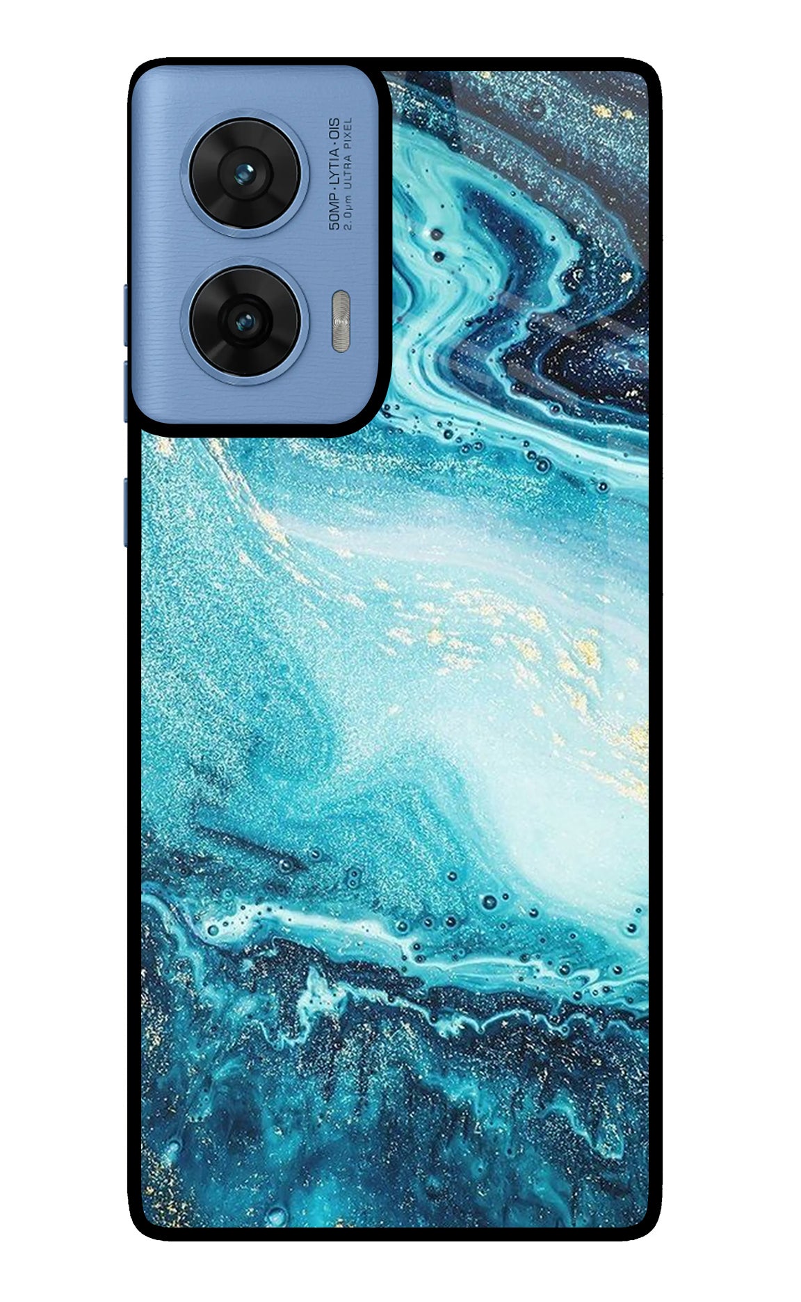 Blue Glitter Marble Moto Edge 60 Fusion Glass Case