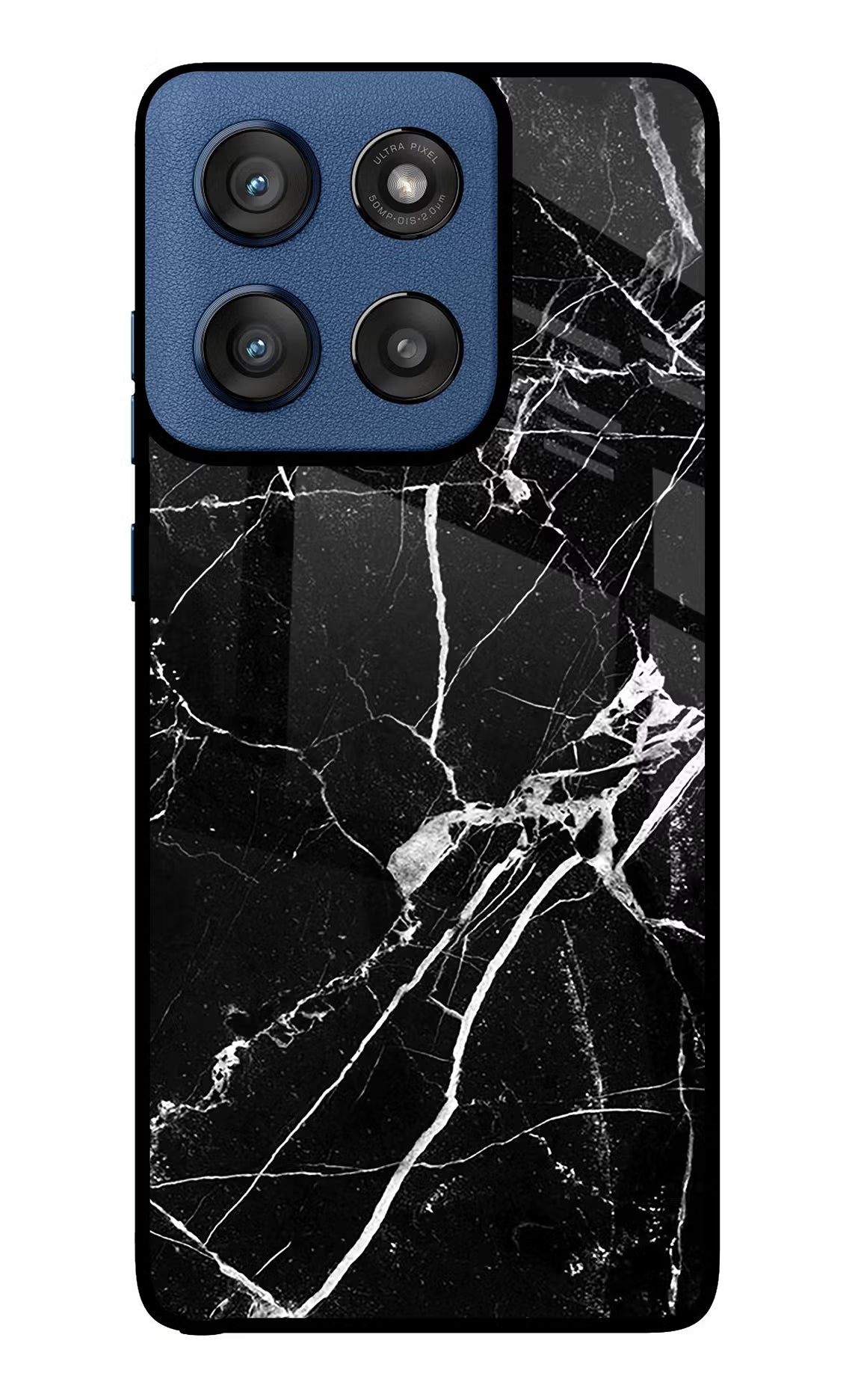 Black Marble Pattern Moto Edge 60 Stylus Glass Case