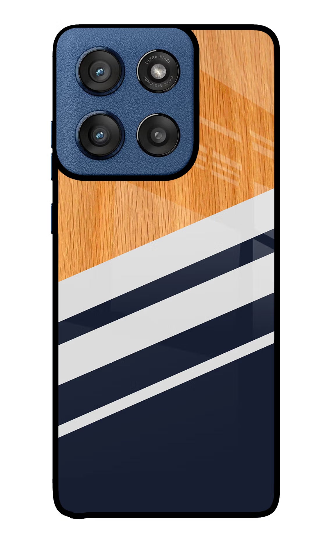 Blue and white wooden Moto Edge 60 Stylus Glass Case