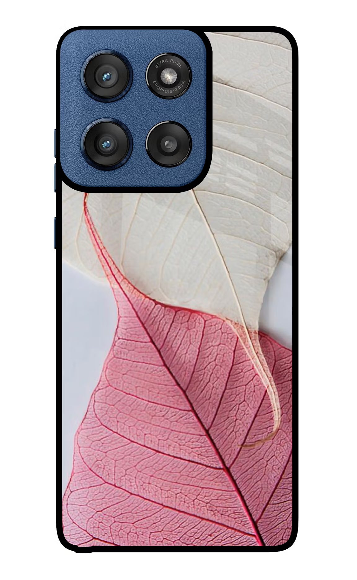 White Pink Leaf Moto Edge 60 Stylus Glass Case