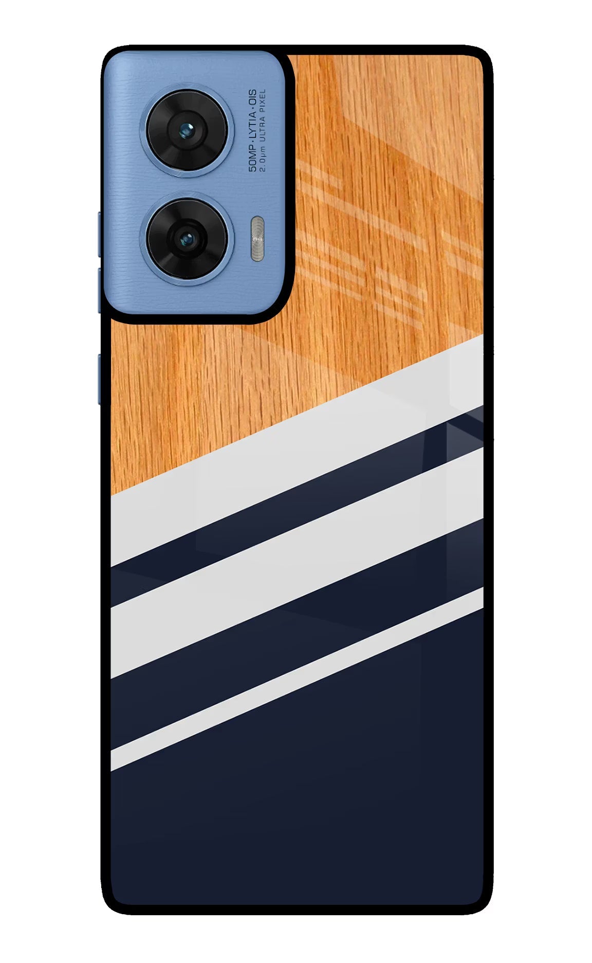 Blue and white wooden Moto G96 5G Glass Case