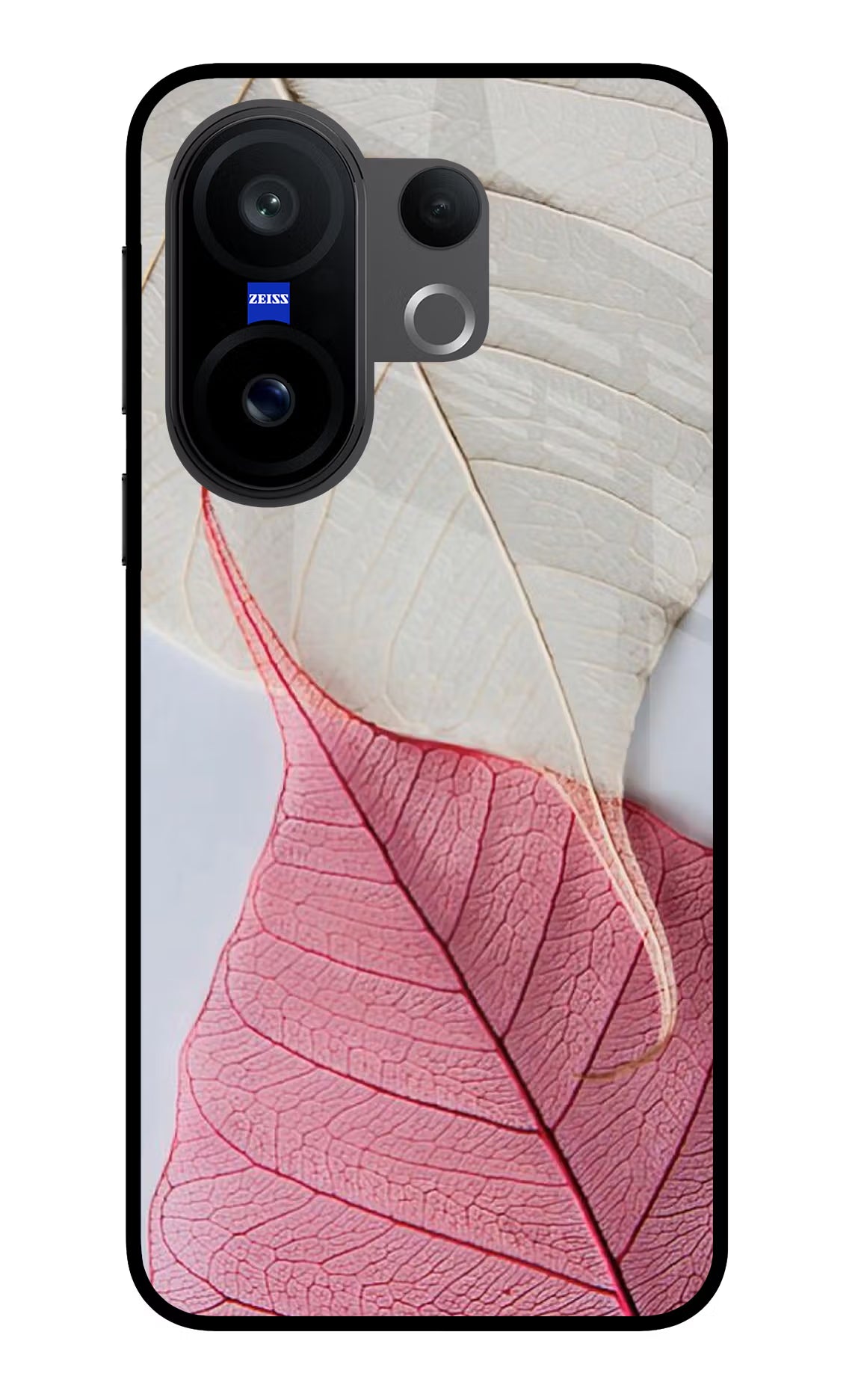 White Pink Leaf Vivo X200 FE Glass Case