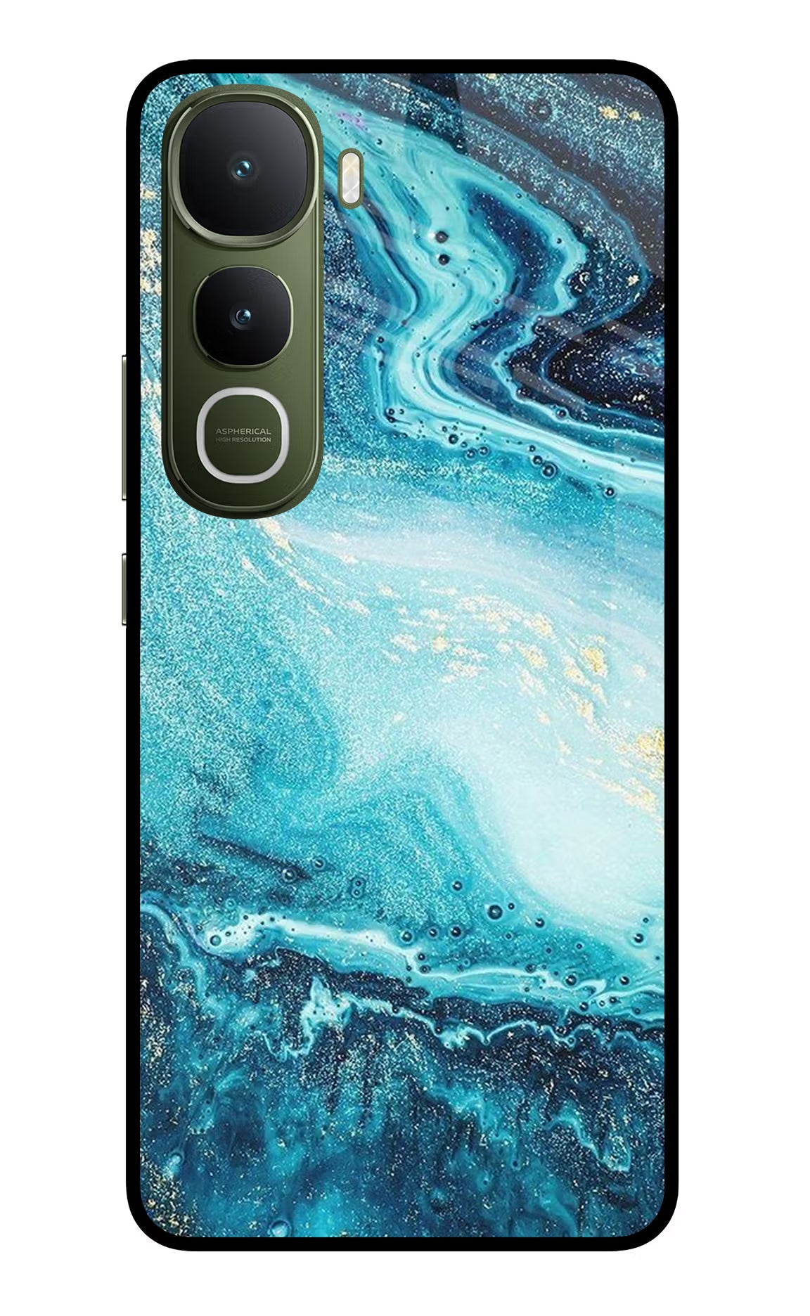Blue Glitter Marble Vivo Y400 5G Glass Case