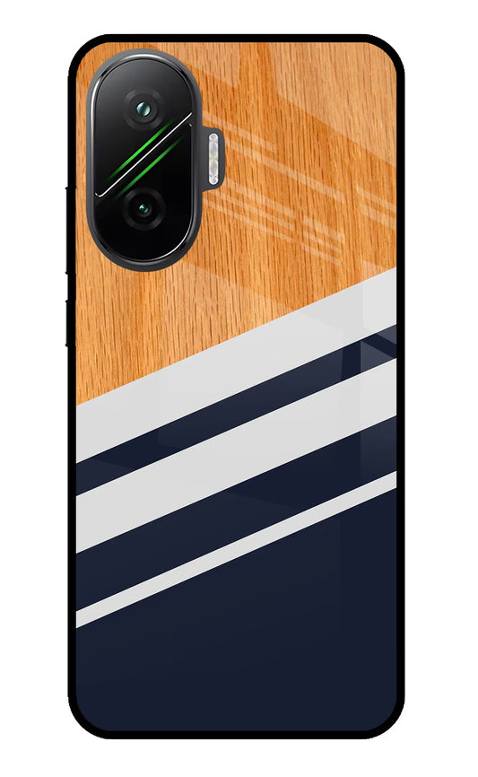 Blue and white wooden Poco F7 5G Glass Case