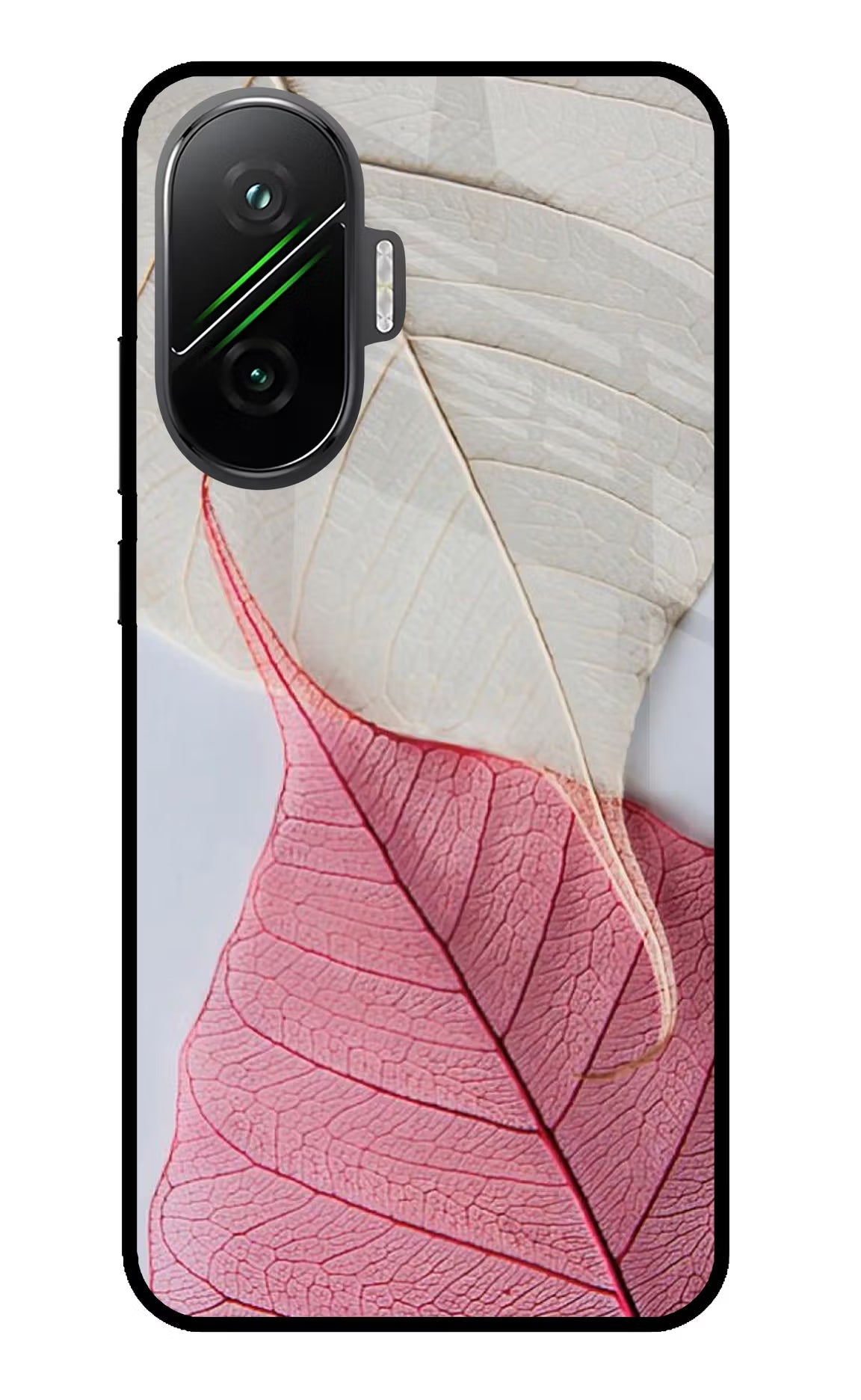 White Pink Leaf Poco F7 5G Glass Case