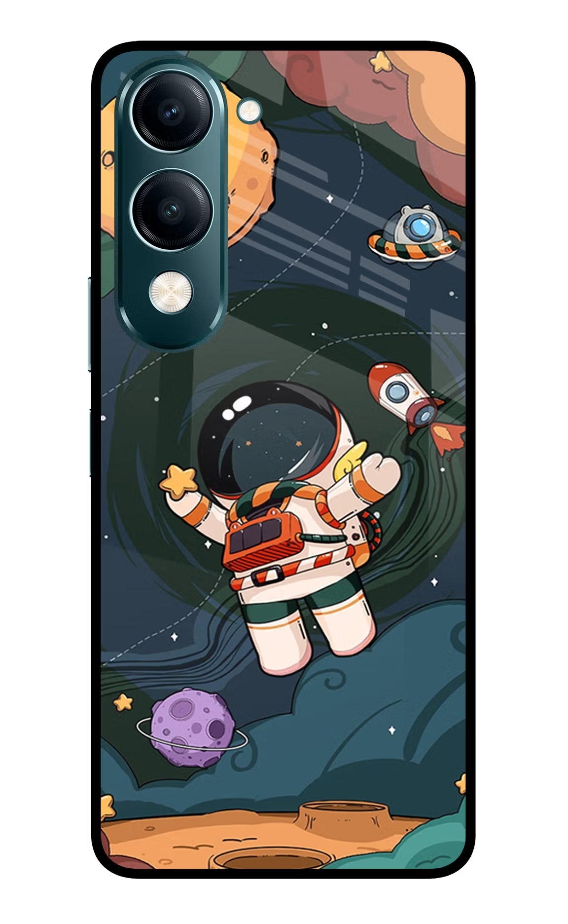 Cartoon Astronaut Vivo Y19s 5G Glass Case
