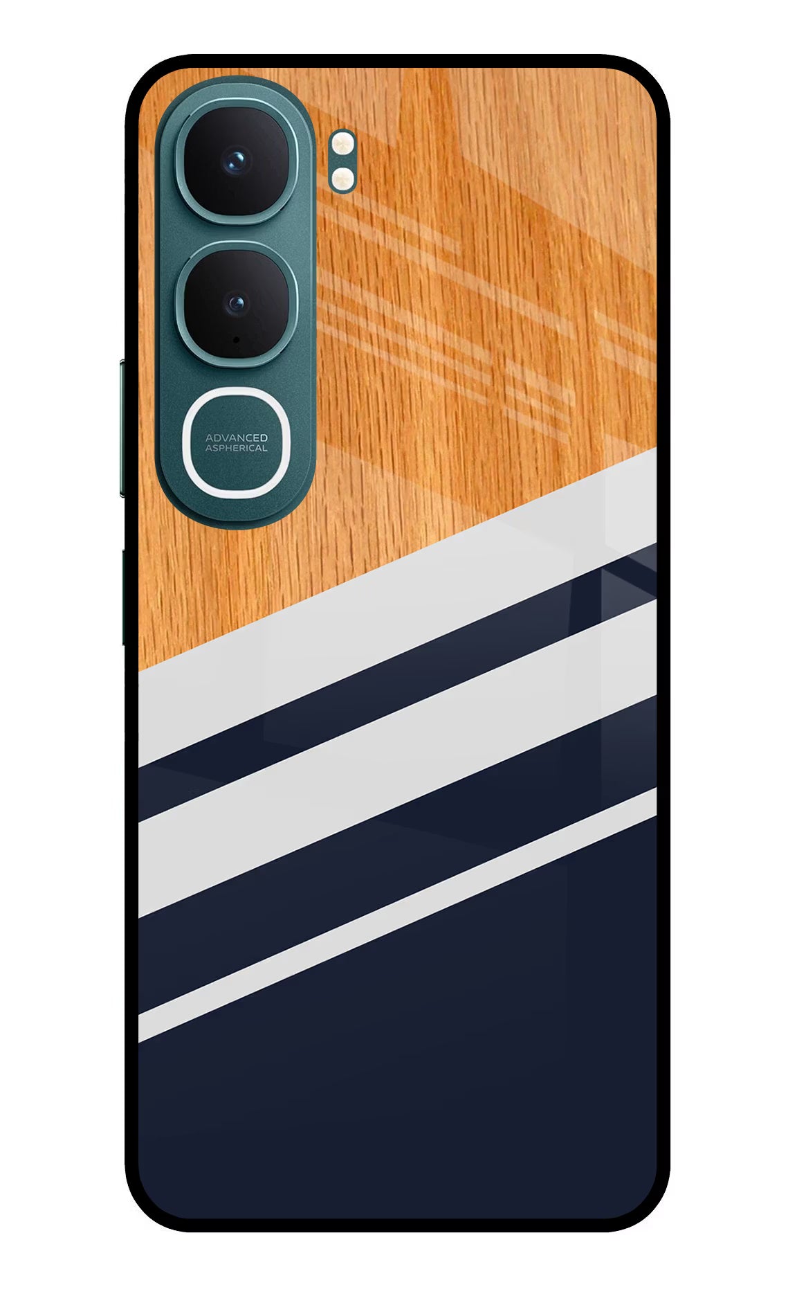 Blue and White Wooden Vivo Y31 5G Back Cover Glass Case - Hello Swanky
