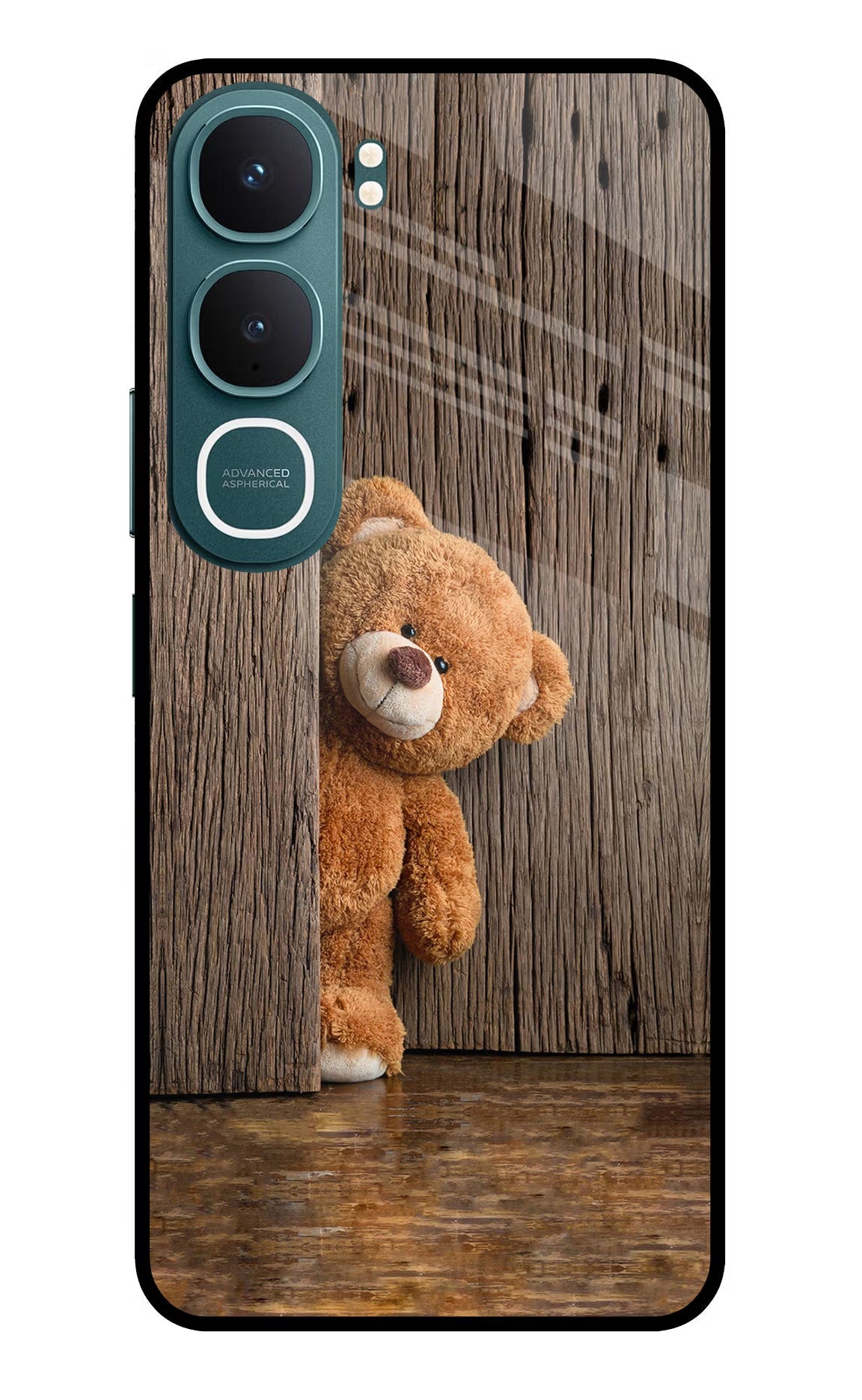 Teddy Wooden Vivo Y31 5G Back Cover Glass Case - Hello Swanky