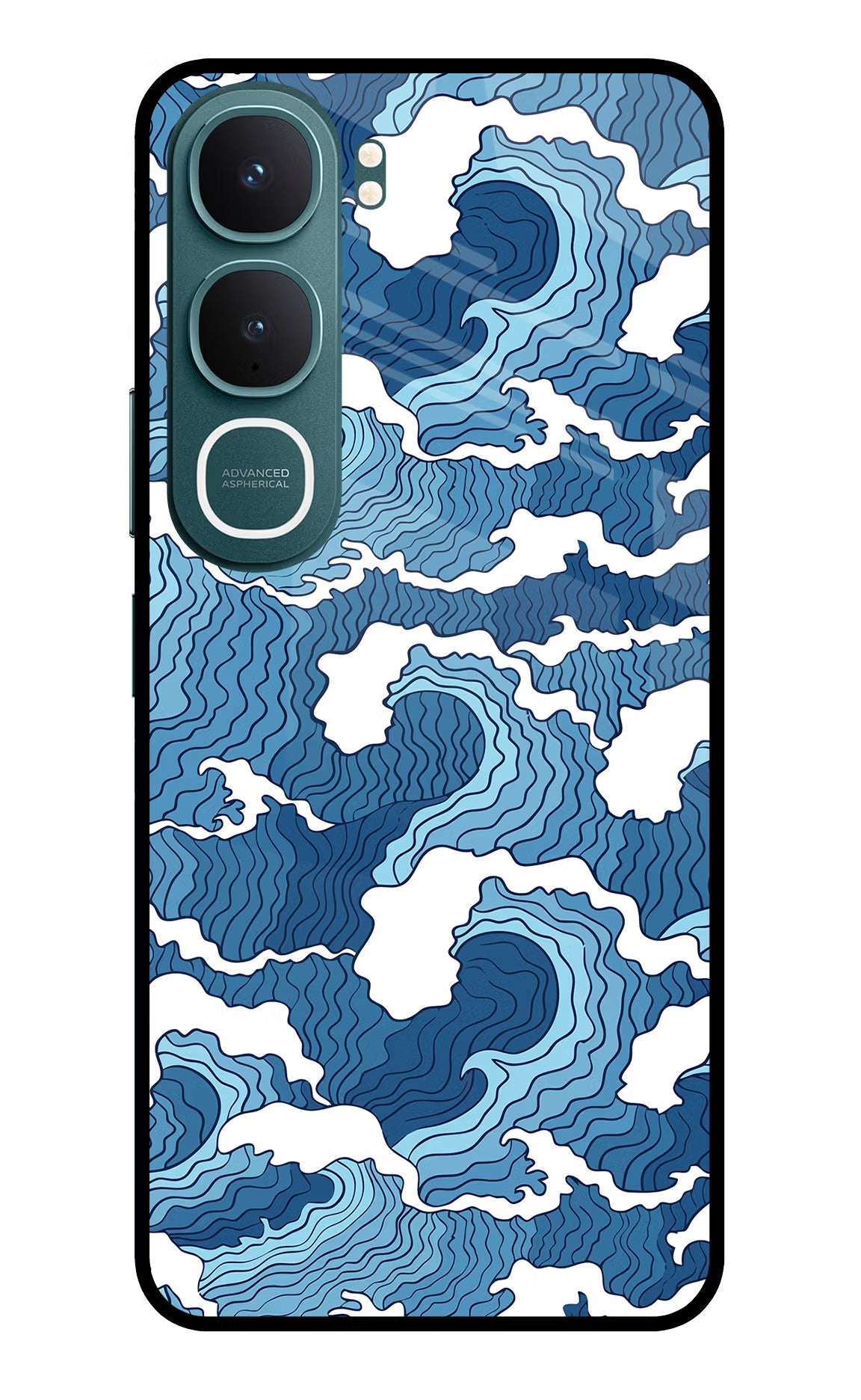 Blue Waves Vivo Y31 5G Back Cover Glass Case - Hello Swanky