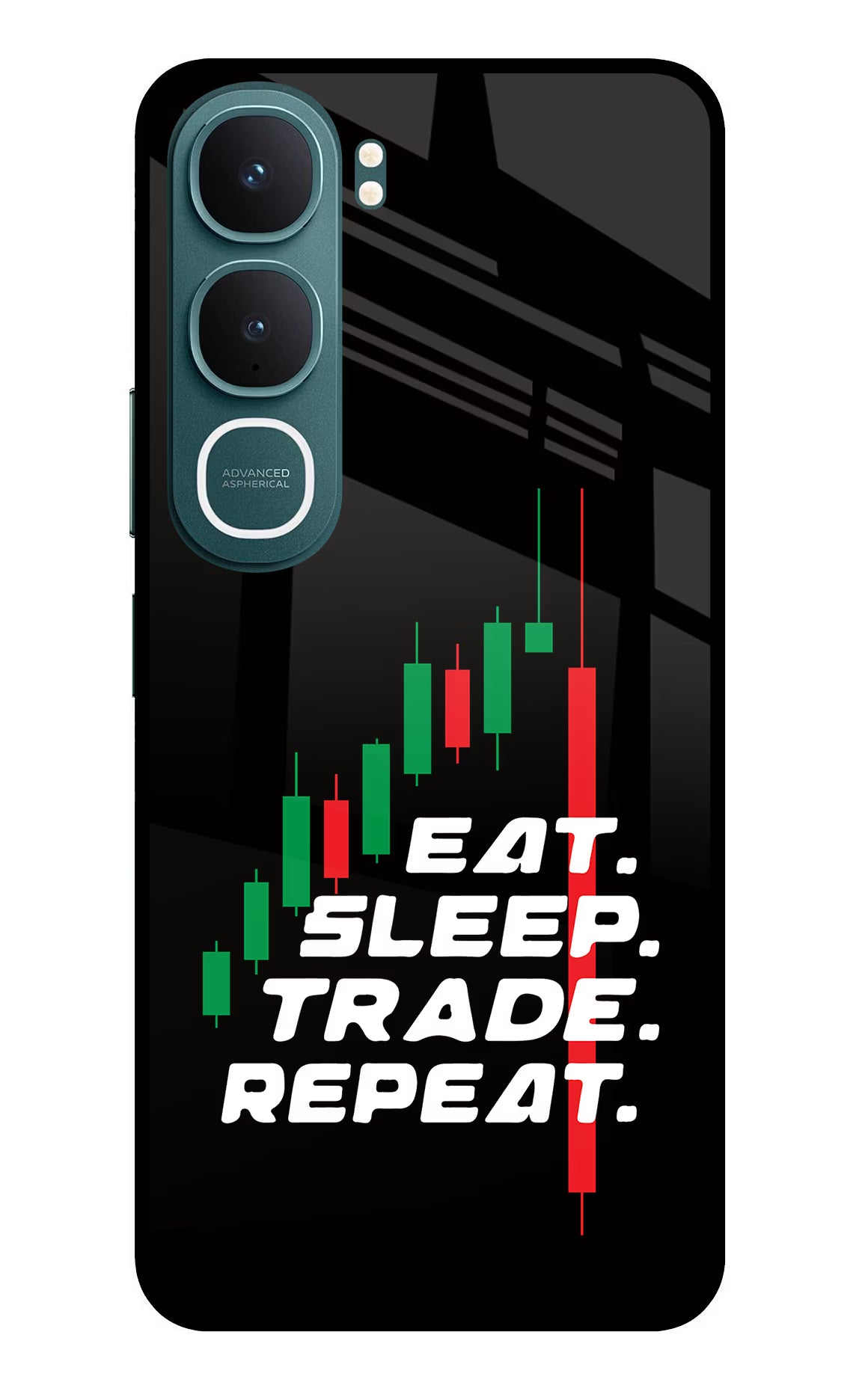 Eat Sleep Trade Repeat Vivo Y31 5G Back Cover Glass Case - Hello Swanky