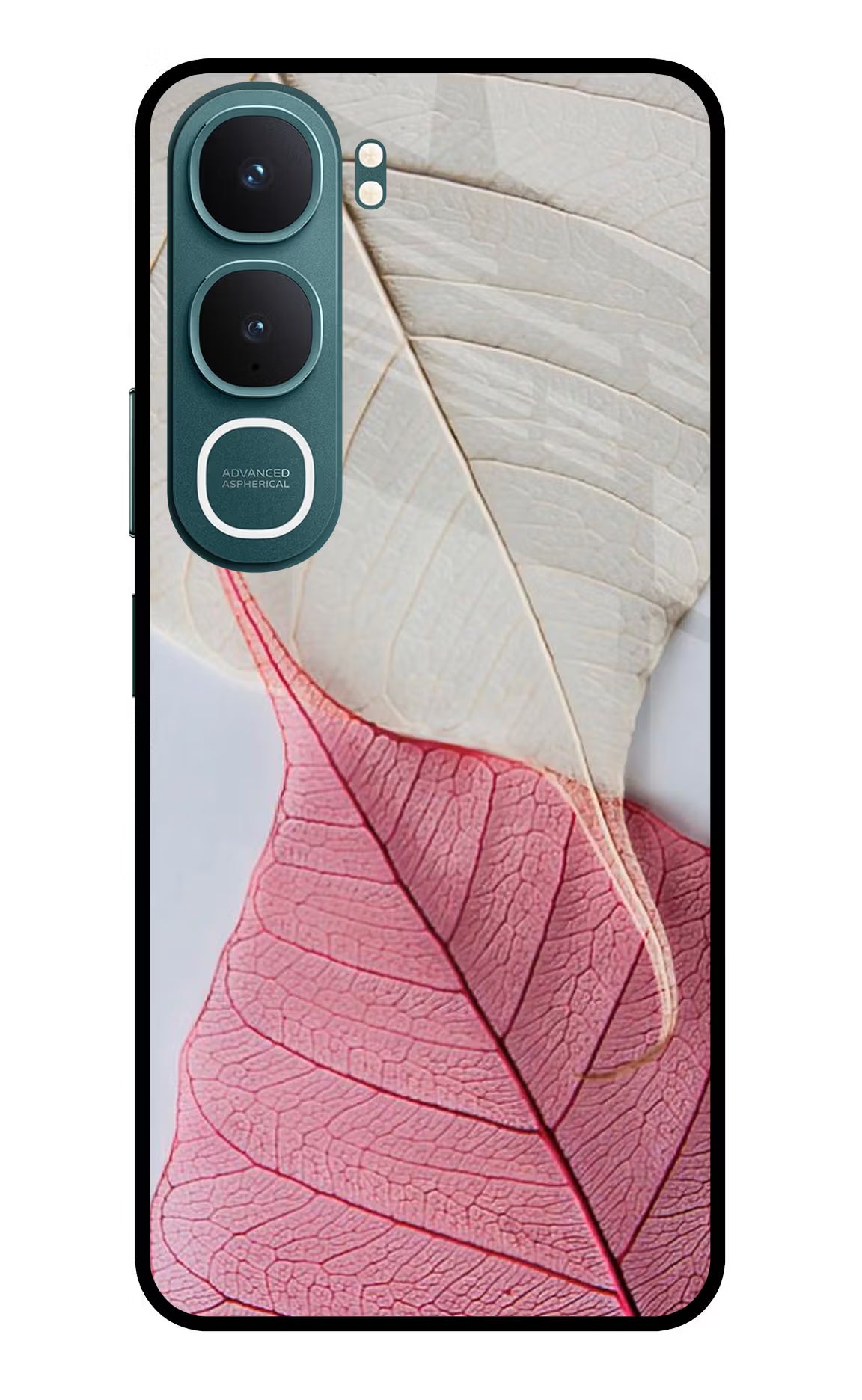 White Pink Leaf Vivo Y31 5G Back Cover Glass Case - Hello Swanky