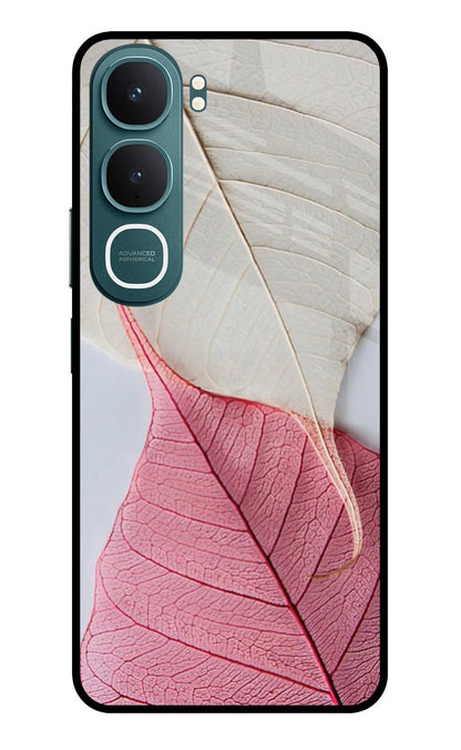 White Pink Leaf Vivo Y31 5G Back Cover Glass Case - Hello Swanky