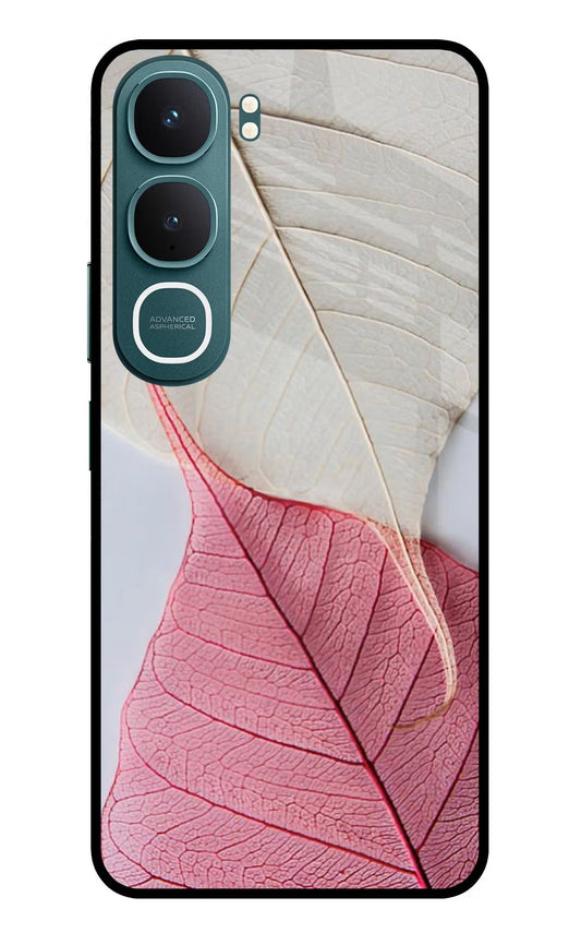White Pink Leaf Vivo Y31 5G Back Cover Glass Case - Hello Swanky
