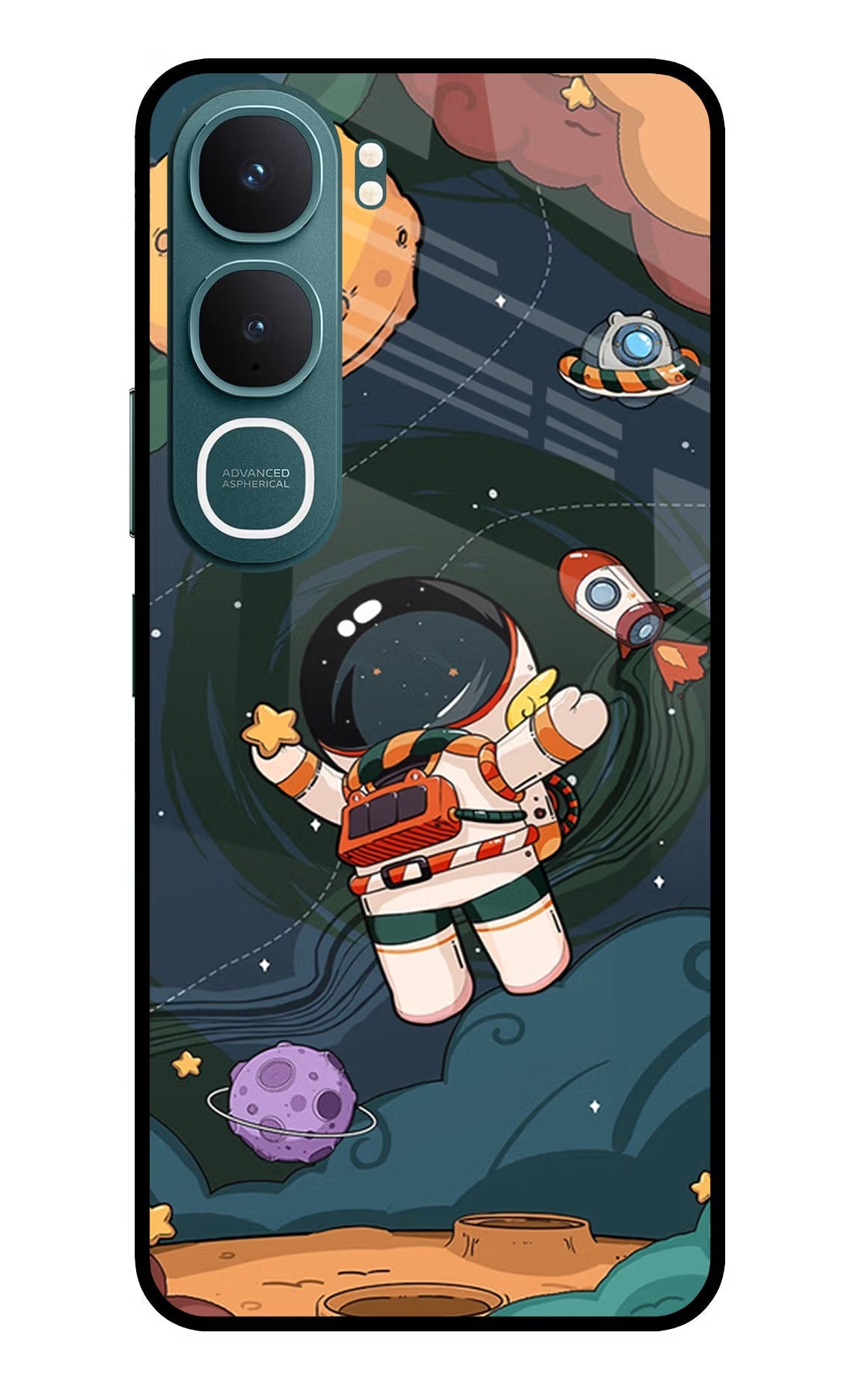 Cartoon Astronaut Vivo Y31 5G Back Cover Glass Case - Hello Swanky