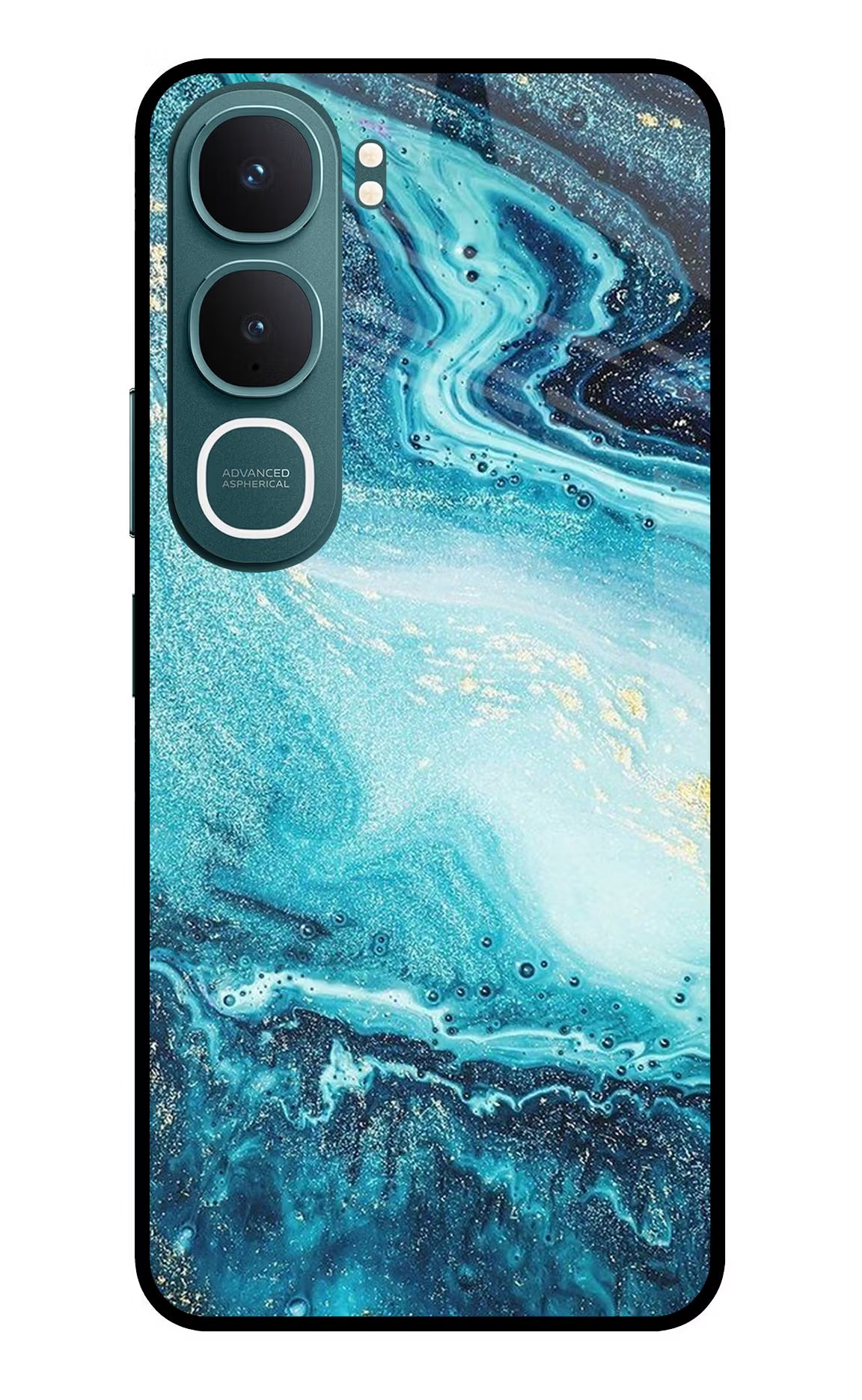 Blue Glitter Marble Vivo Y31 5G Back Cover Glass Case - Hello Swanky