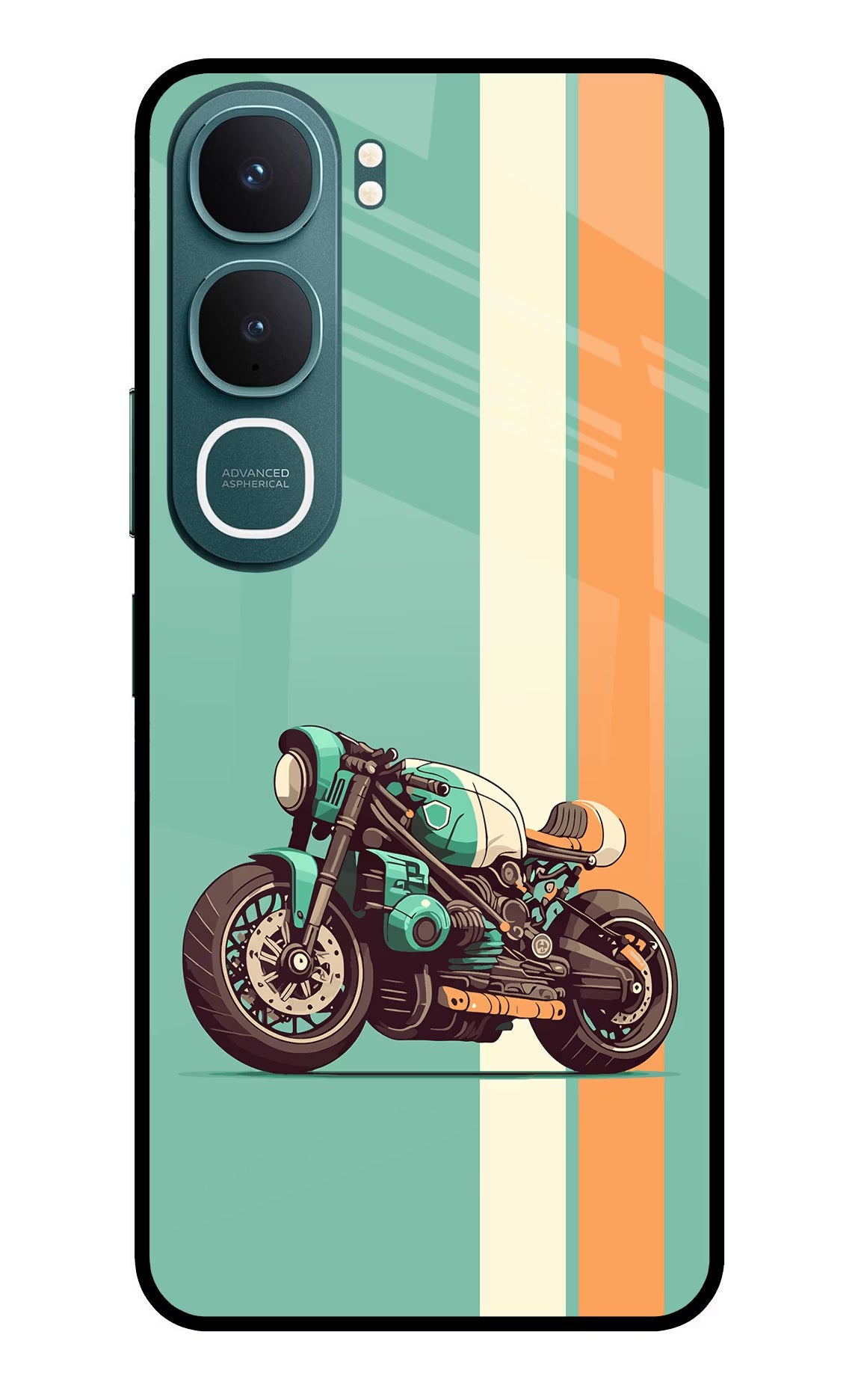 Striped Moto Drift Vivo Y31 5G Back Cover Glass Case - Hello Swanky