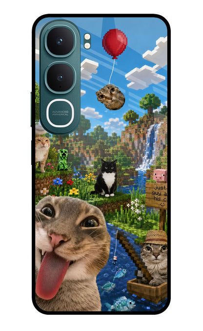 Minecraft Cat Chaos Vivo Y31 5G Back Cover Glass Case - Hello Swanky