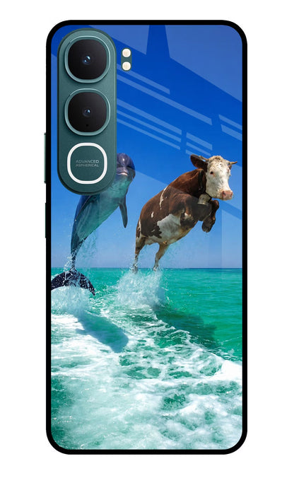 Dolphin Vs Cow Vivo Y31 5G Back Cover Glass Case - Hello Swanky