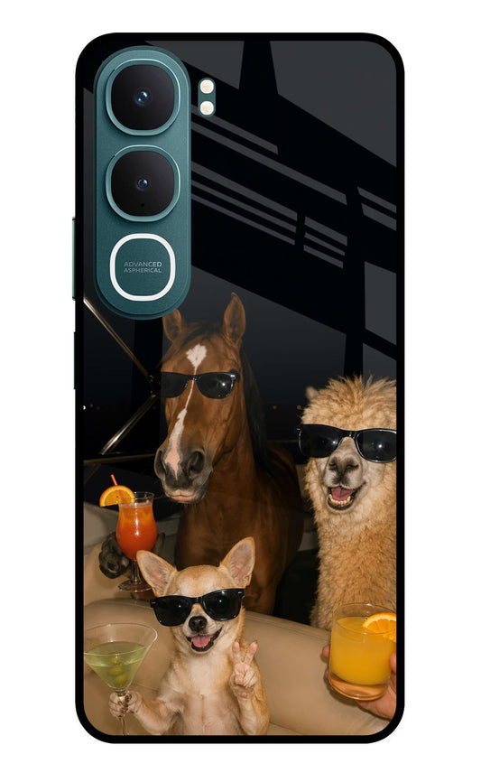 Party Squad Vivo Y31 5G Back Cover Glass Case - Hello Swanky