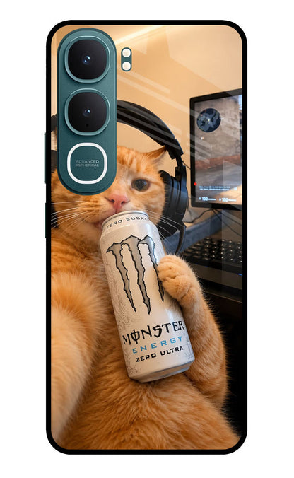 Gamer Cat Energy Vivo Y31 5G Back Cover Glass Case - Hello Swanky