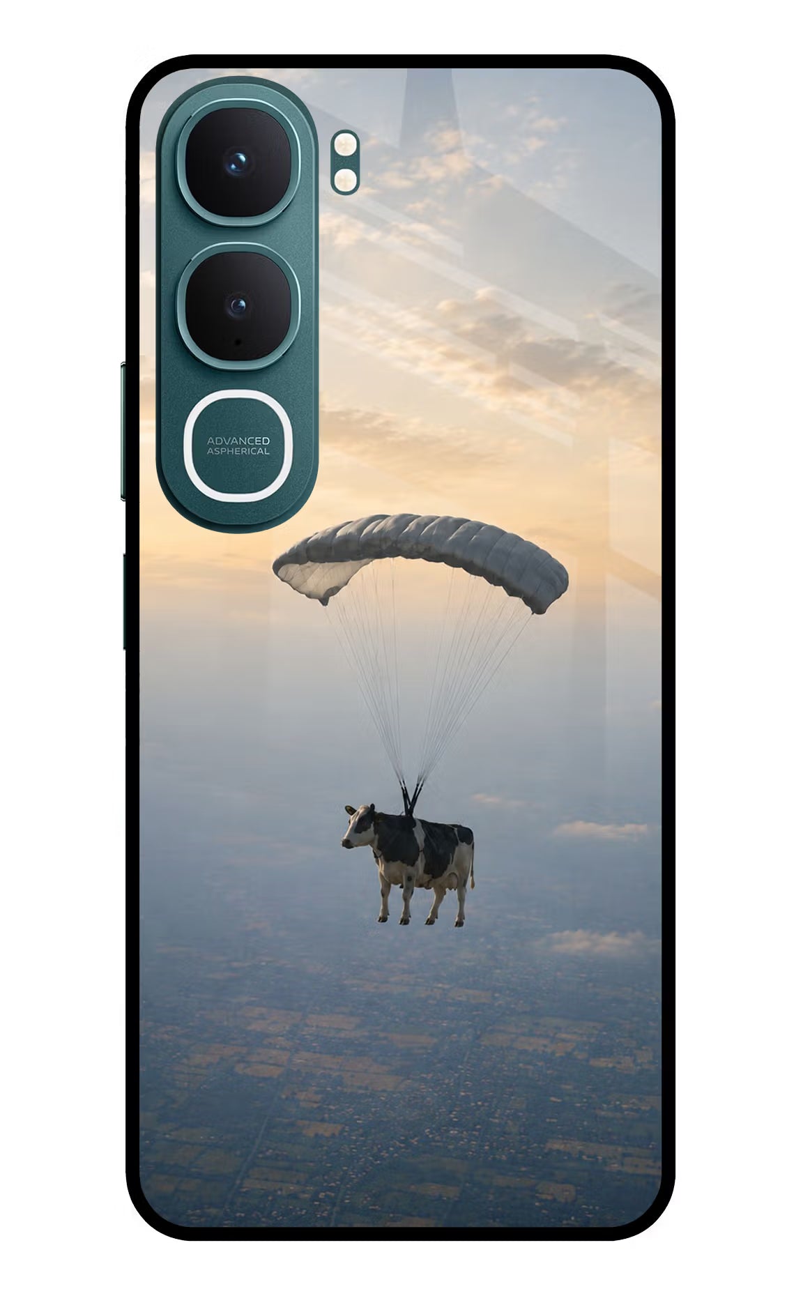 Skydiving Cow Vivo Y31 5G Back Cover Glass Case - Hello Swanky