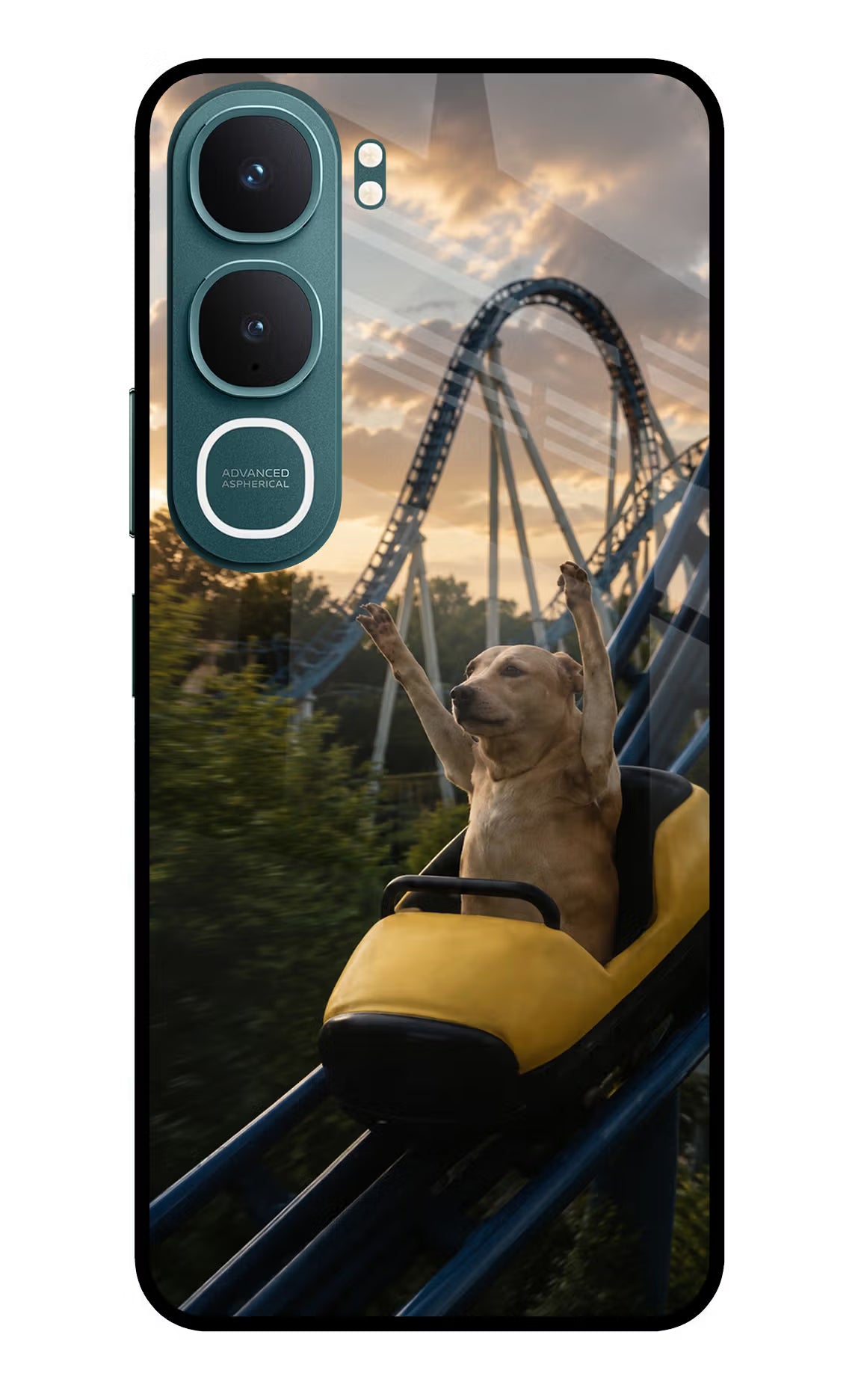 Rollercoaster Dog Vivo Y31 5G Back Cover Glass Case - Hello Swanky