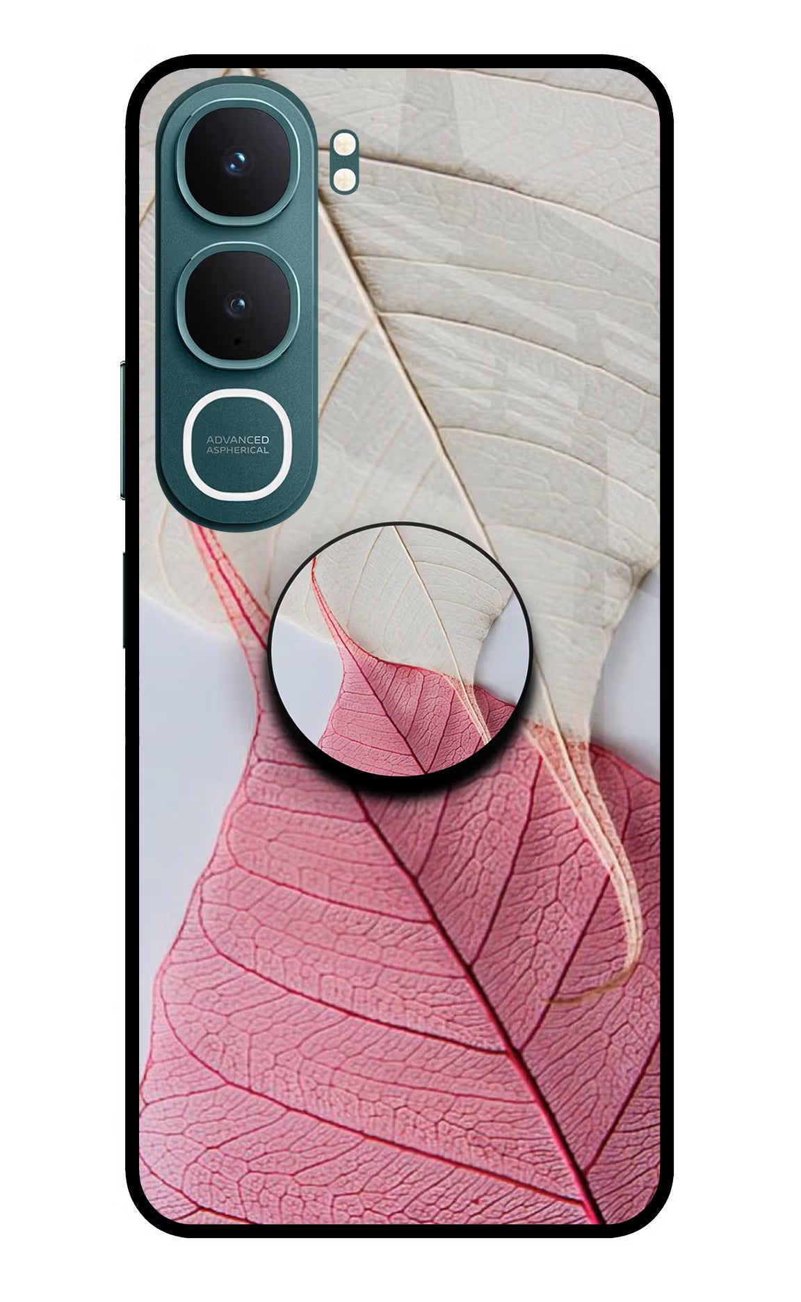 White Pink Leaf Vivo Y31 5G Back Cover Glass Case - Hello Swanky