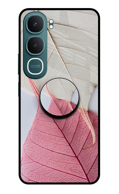 White Pink Leaf Vivo Y31 5G Back Cover Glass Case - Hello Swanky