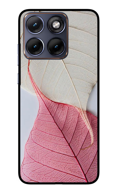 White Pink Leaf Moto Edge 70 Fusion Back Cover Glass Case - Hello Swanky