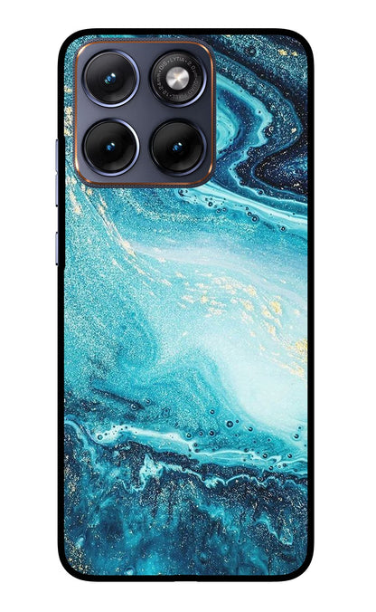 Blue Glitter Marble Moto Edge 70 Fusion Back Cover Glass Case - Hello Swanky