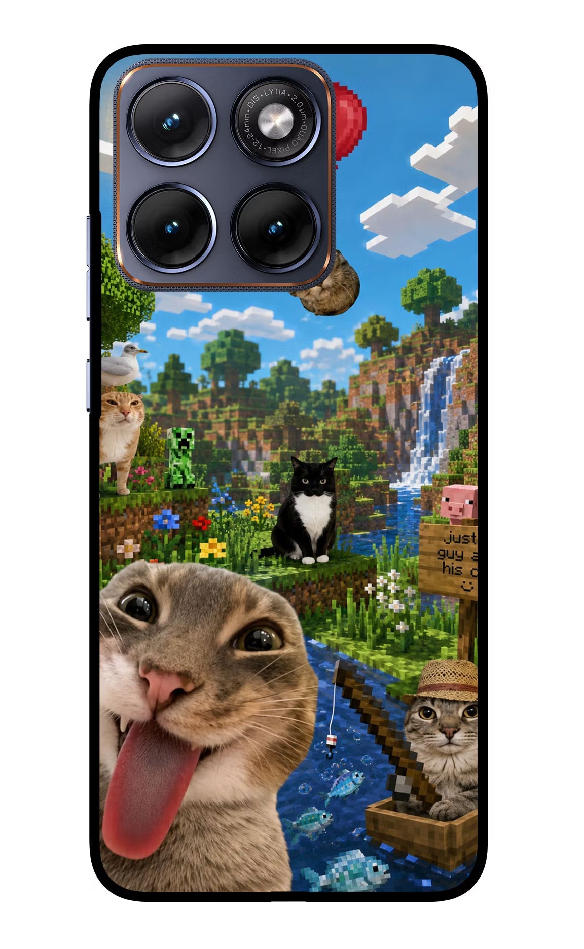 Minecraft Cat Chaos Moto Edge 70 Fusion Back Cover Glass Case - Hello Swanky