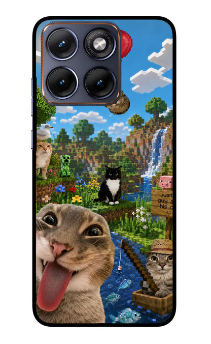Minecraft Cat Chaos Moto Edge 70 Fusion Back Cover Glass Case - Hello Swanky