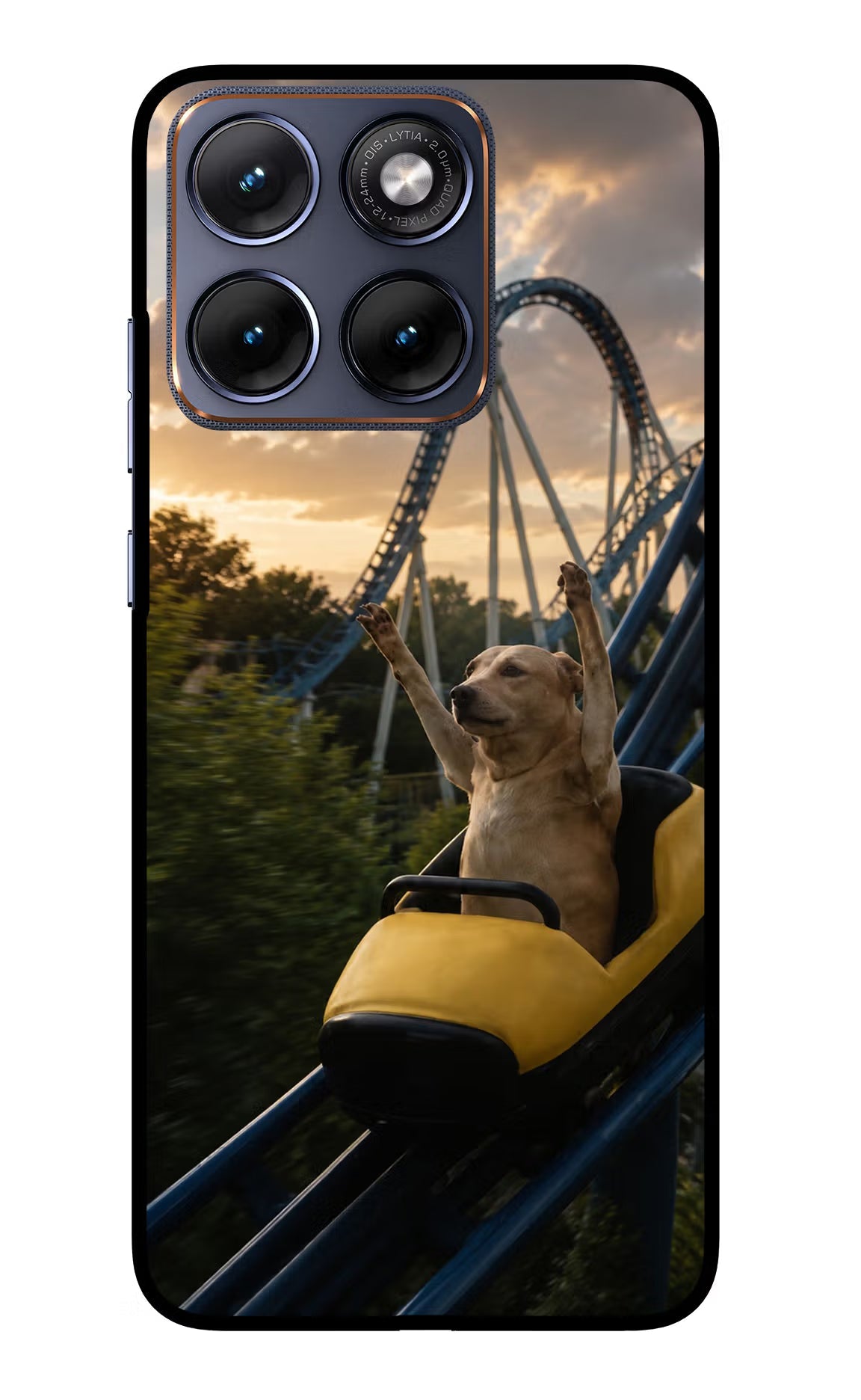 Rollercoaster Dog Moto Edge 70 Fusion Back Cover Glass Case - Hello Swanky