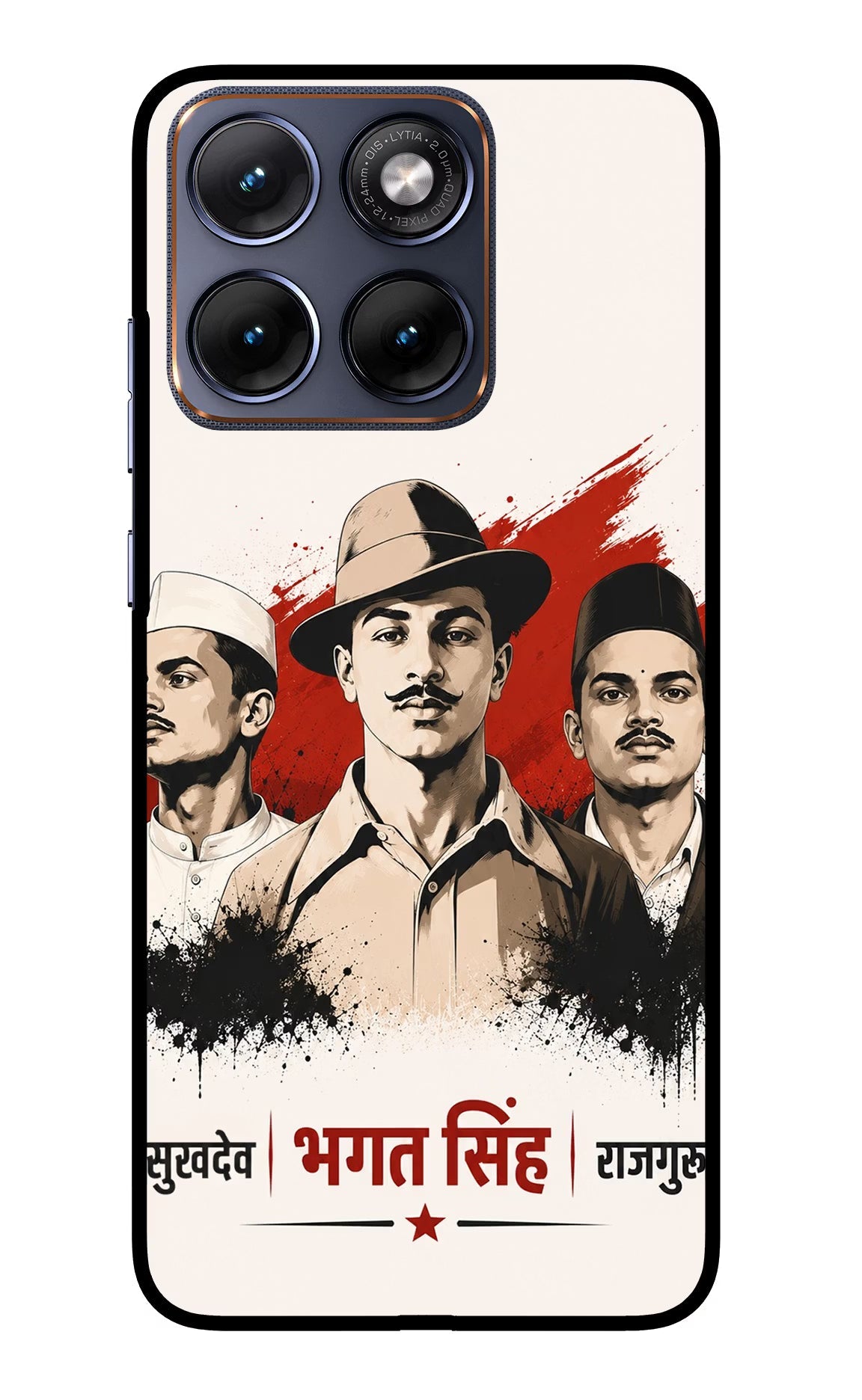 Bhagat Singh Trio Moto Edge 70 Fusion Back Cover Glass Case - Hello Swanky