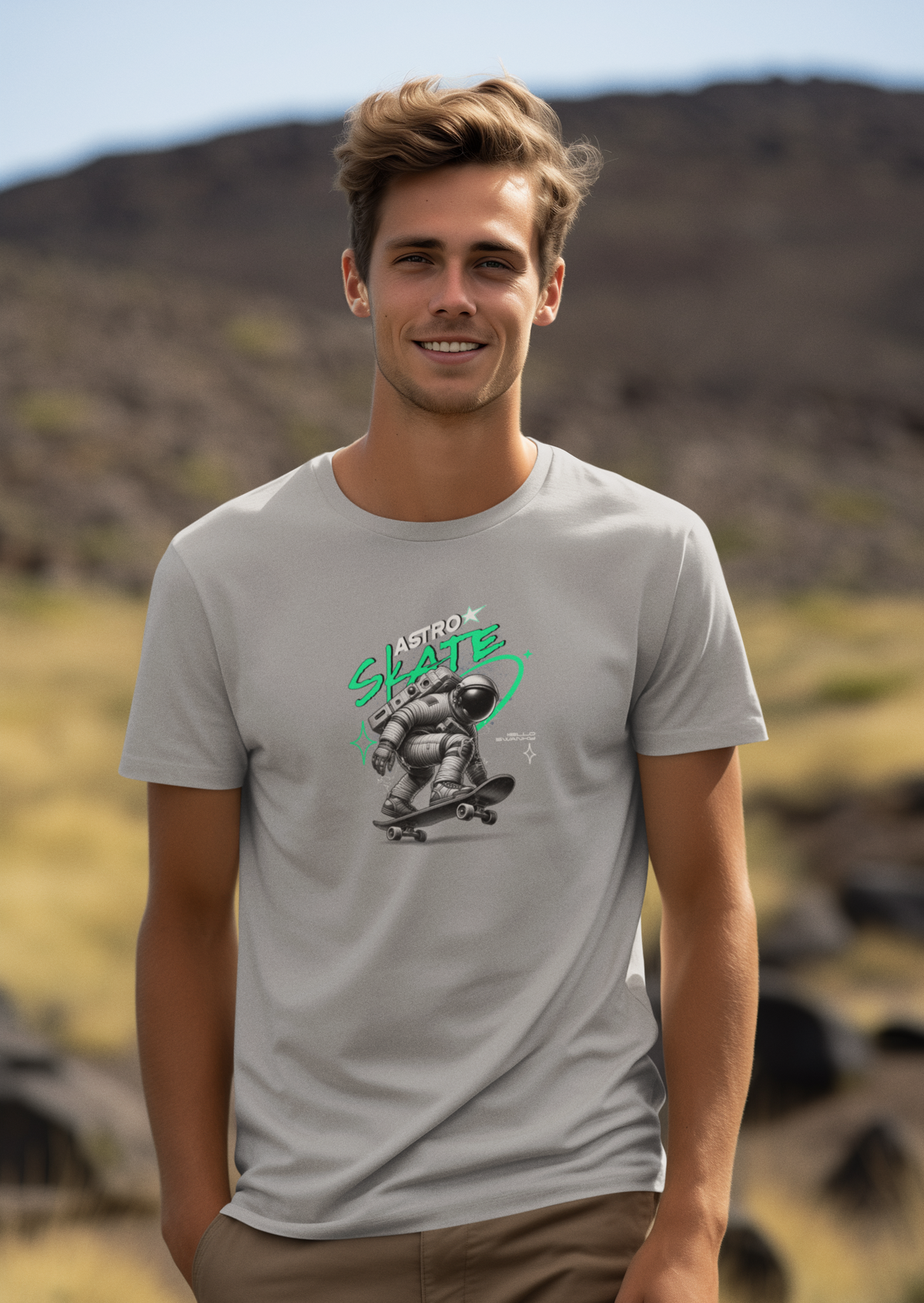 Skate Half Sleeve Grey Round Neck T-Shirt for Men Hello Swanky