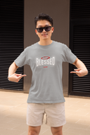 Blessed Half Sleeve Grey Round Neck T-Shirt for Men by Hello Swanky