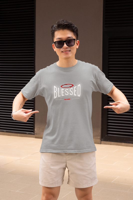 Blessed Half Sleeve Grey Round Neck T-Shirt for Men