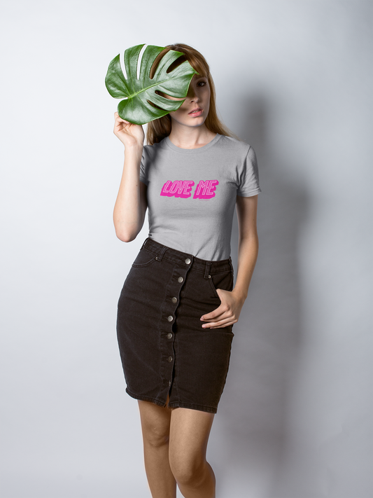 Love me half sleeve grey round neck t-shirt for women by hello swanky - s