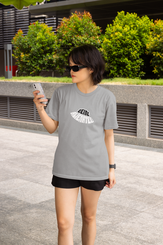 Being Alienated Half Sleeve Grey Round Neck T-Shirt for Women