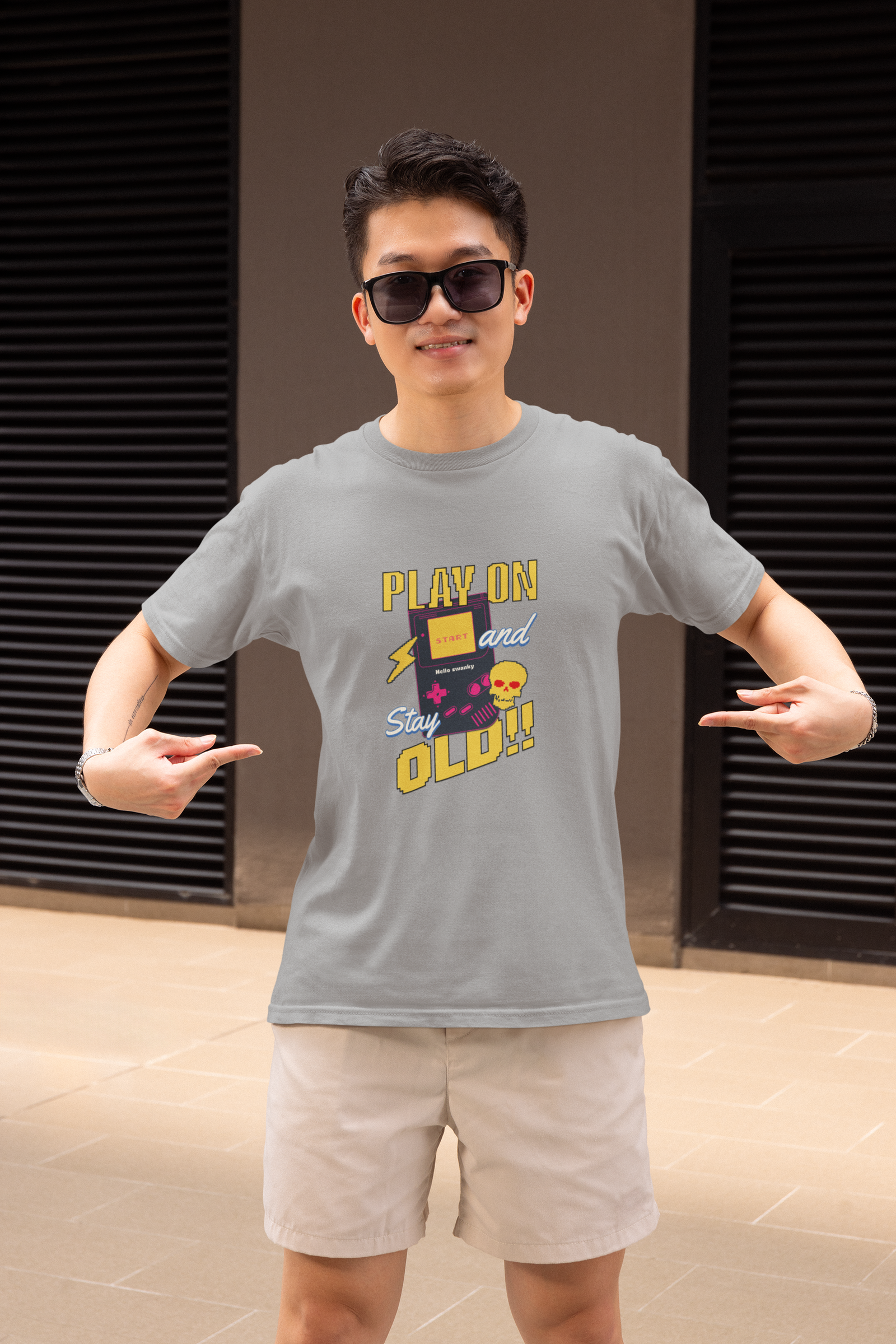 Play On & Stay Old Half Sleeve Grey Round Neck T-Shirt for Men