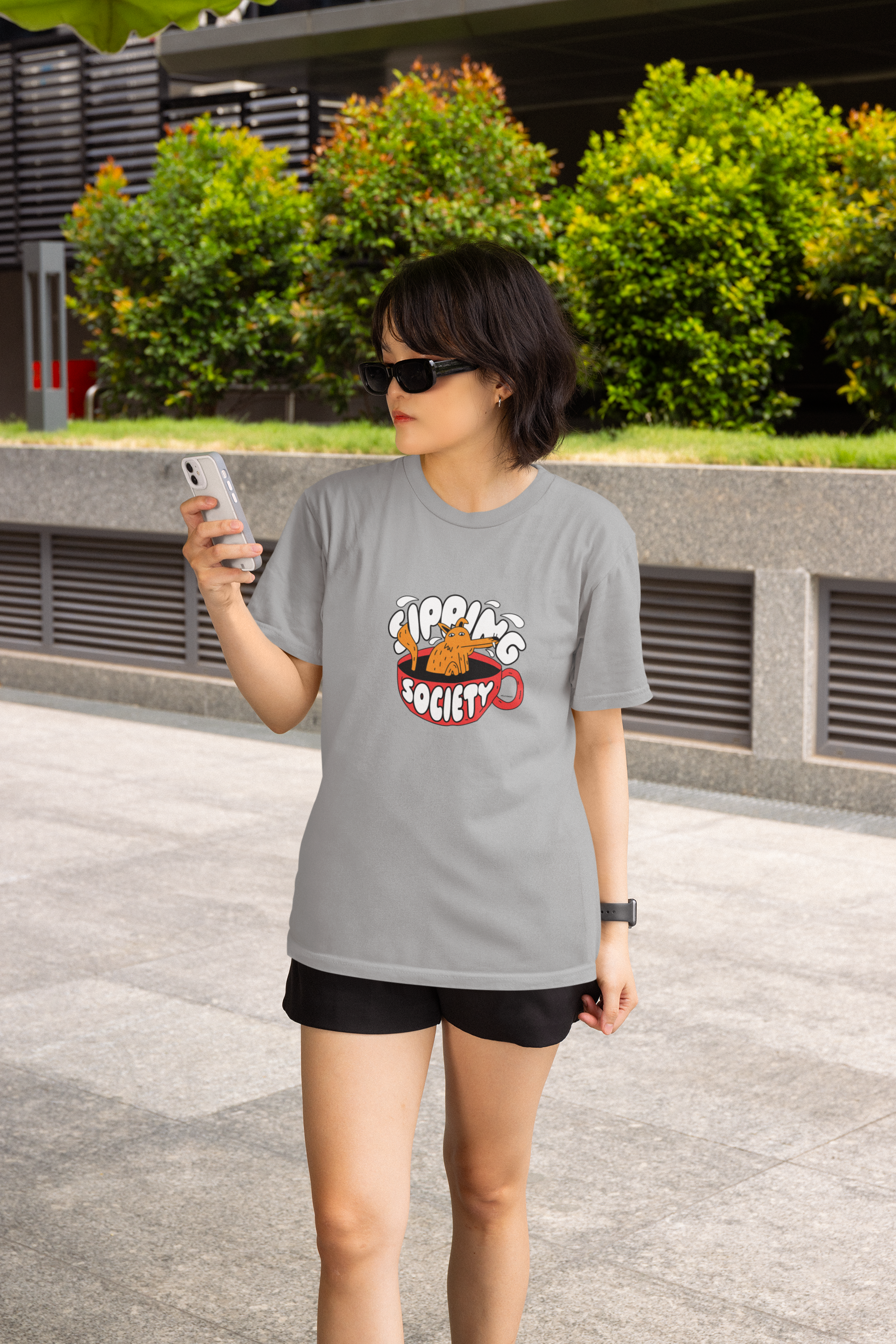 Slpping society half sleeve grey round neck t-shirt for women by hello swanky