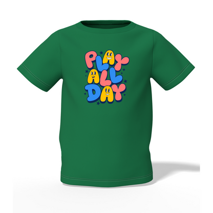 Play All Day Graphic Kid's Green Round Neck Printed T-Shirt